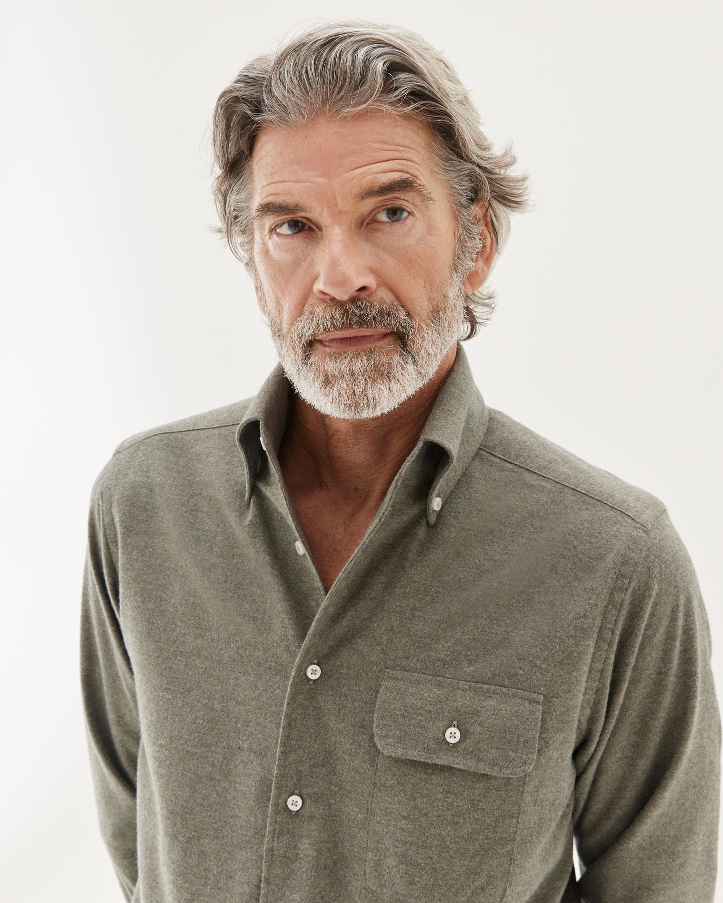 Brushed Button-Down Shirt Olive