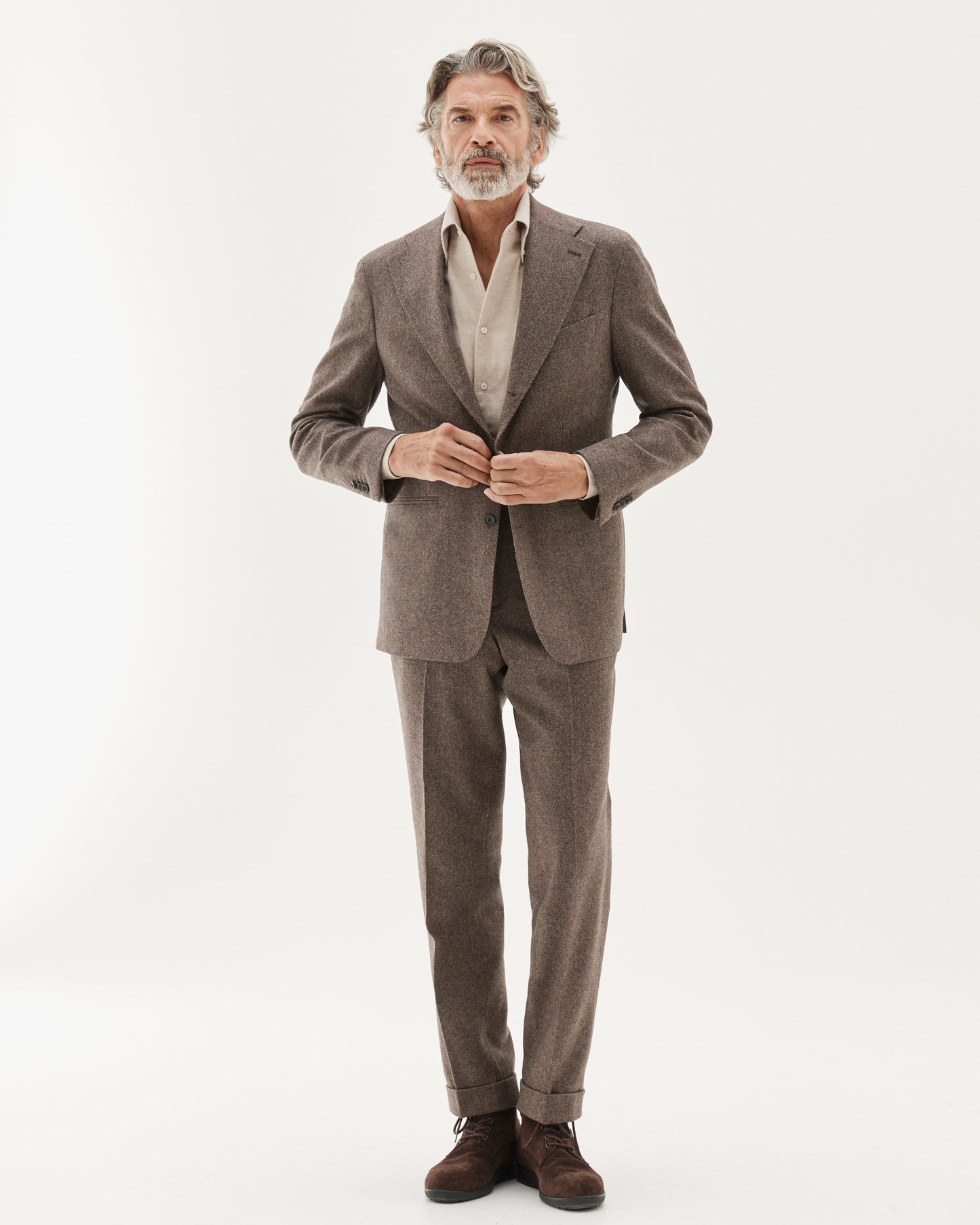 Herringbone Flannel Suit Brown