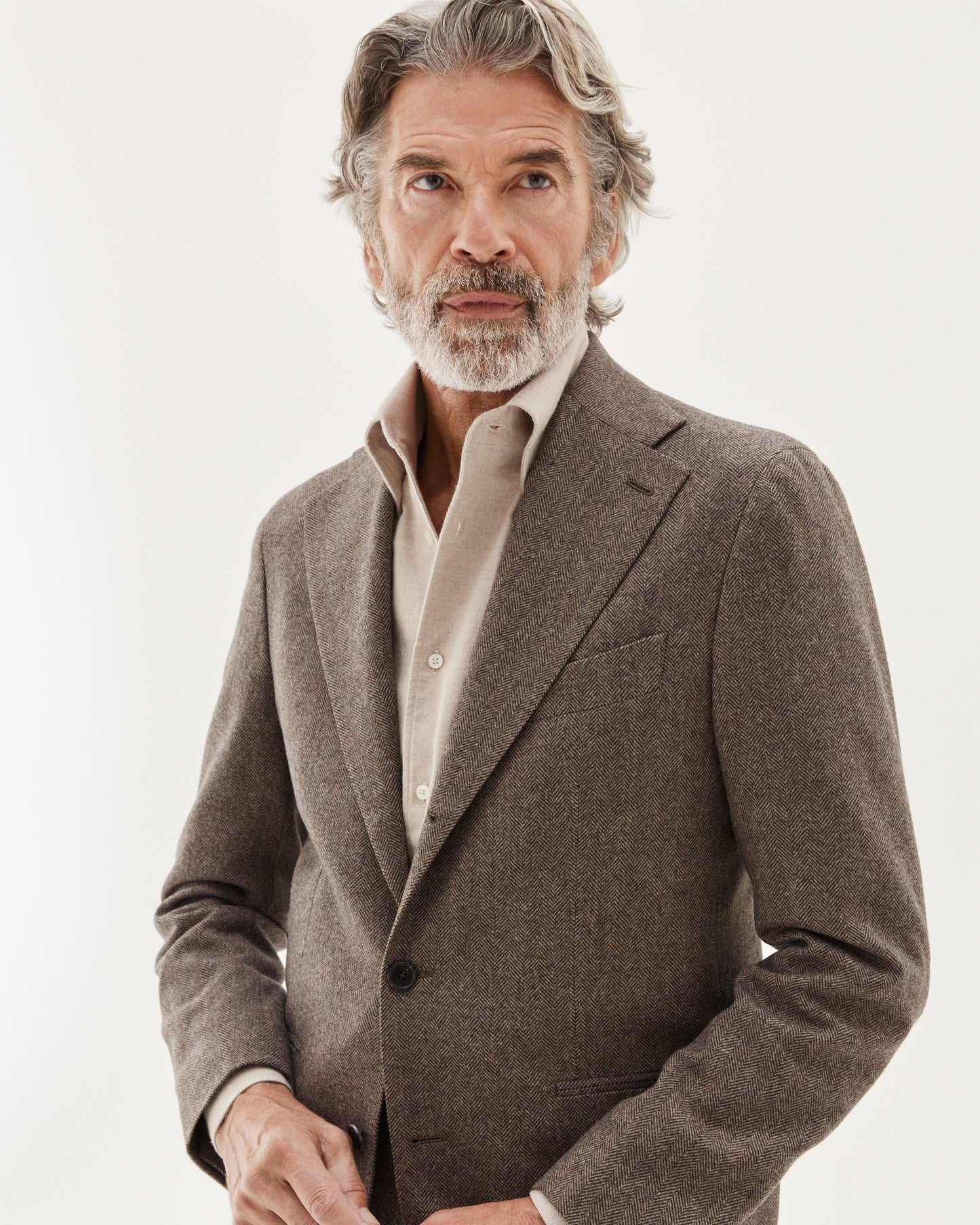 Herringbone Flannel Suit Brown