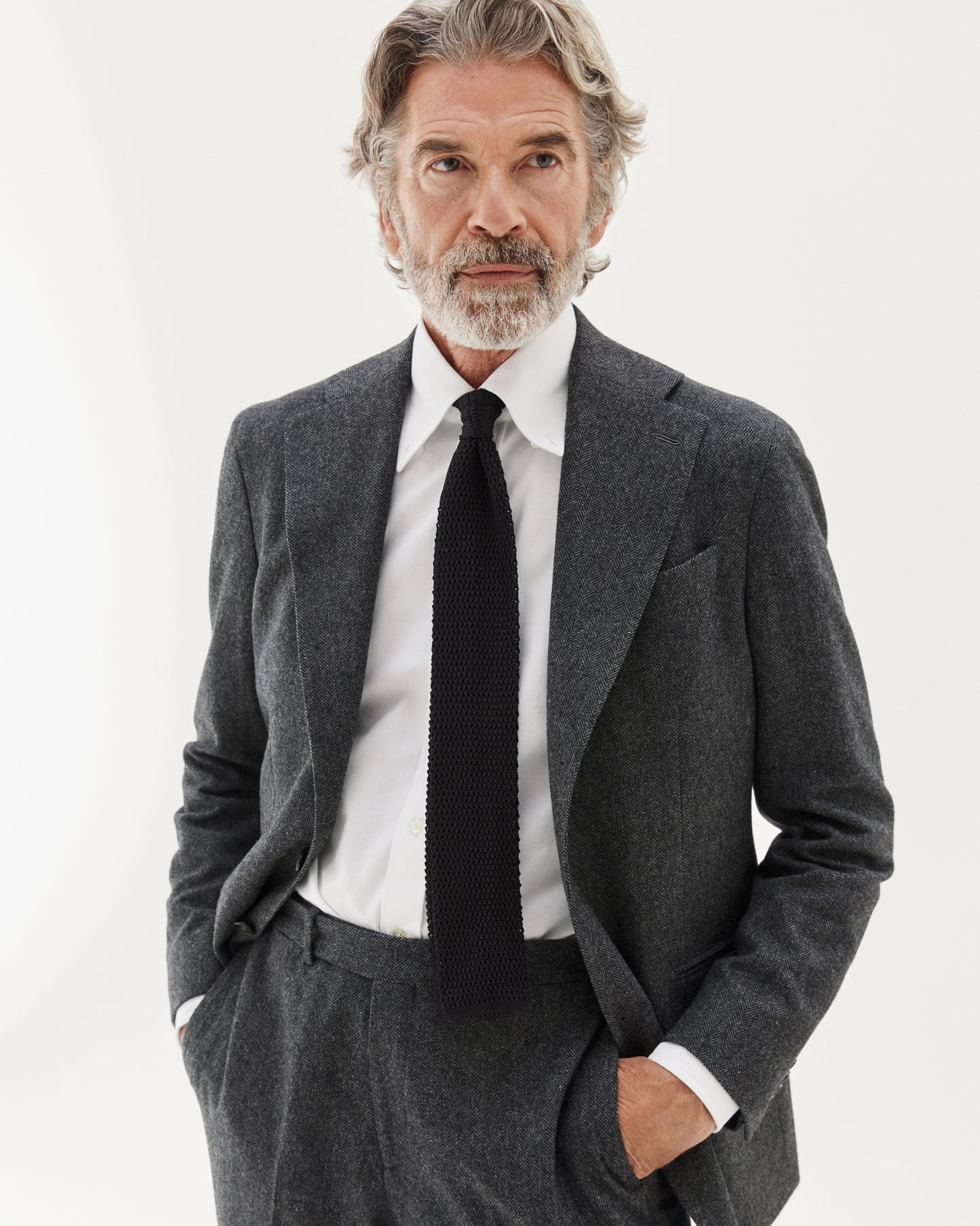Herringbone Flannel Suit Grey
