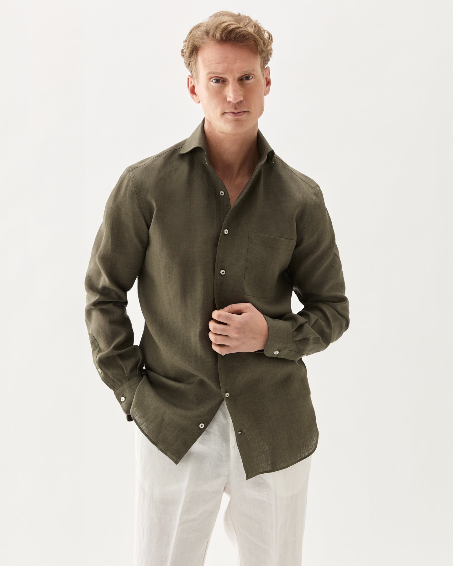 One-Piece Linen Shirt Forest Green