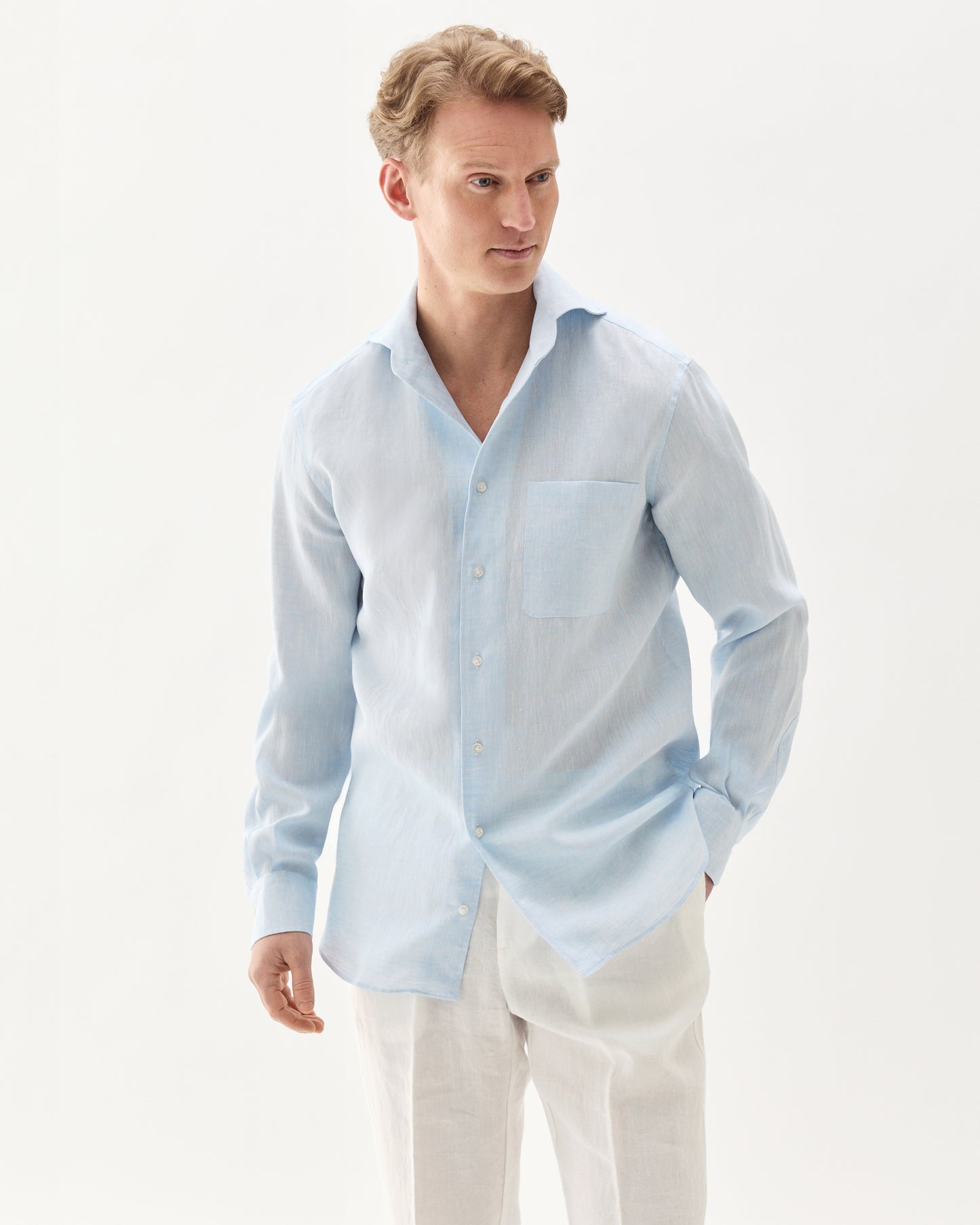 One-Piece Linen Shirt Light Blue