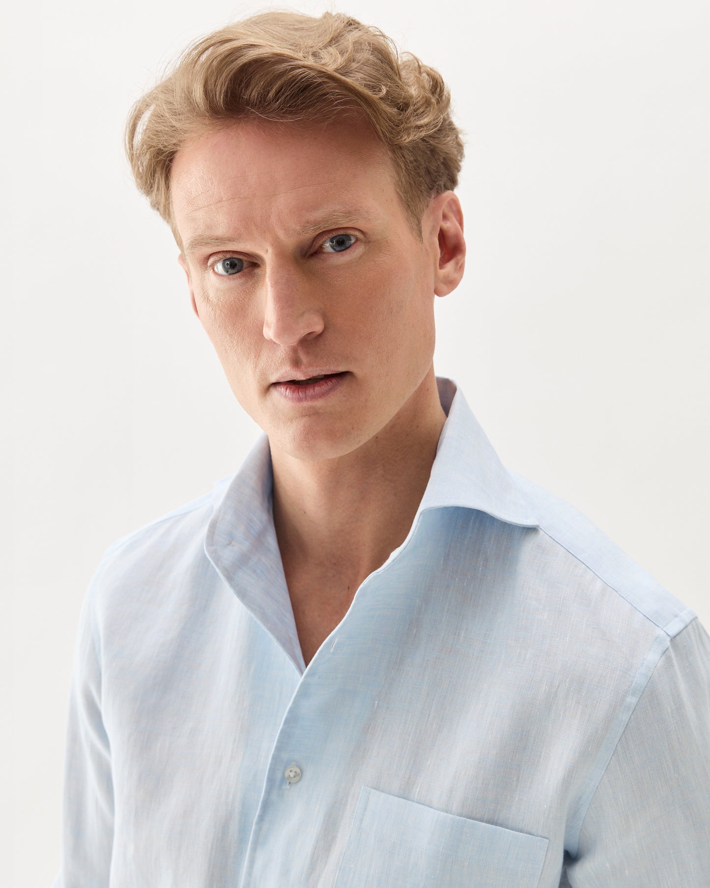 One-Piece Linen Shirt Light Blue