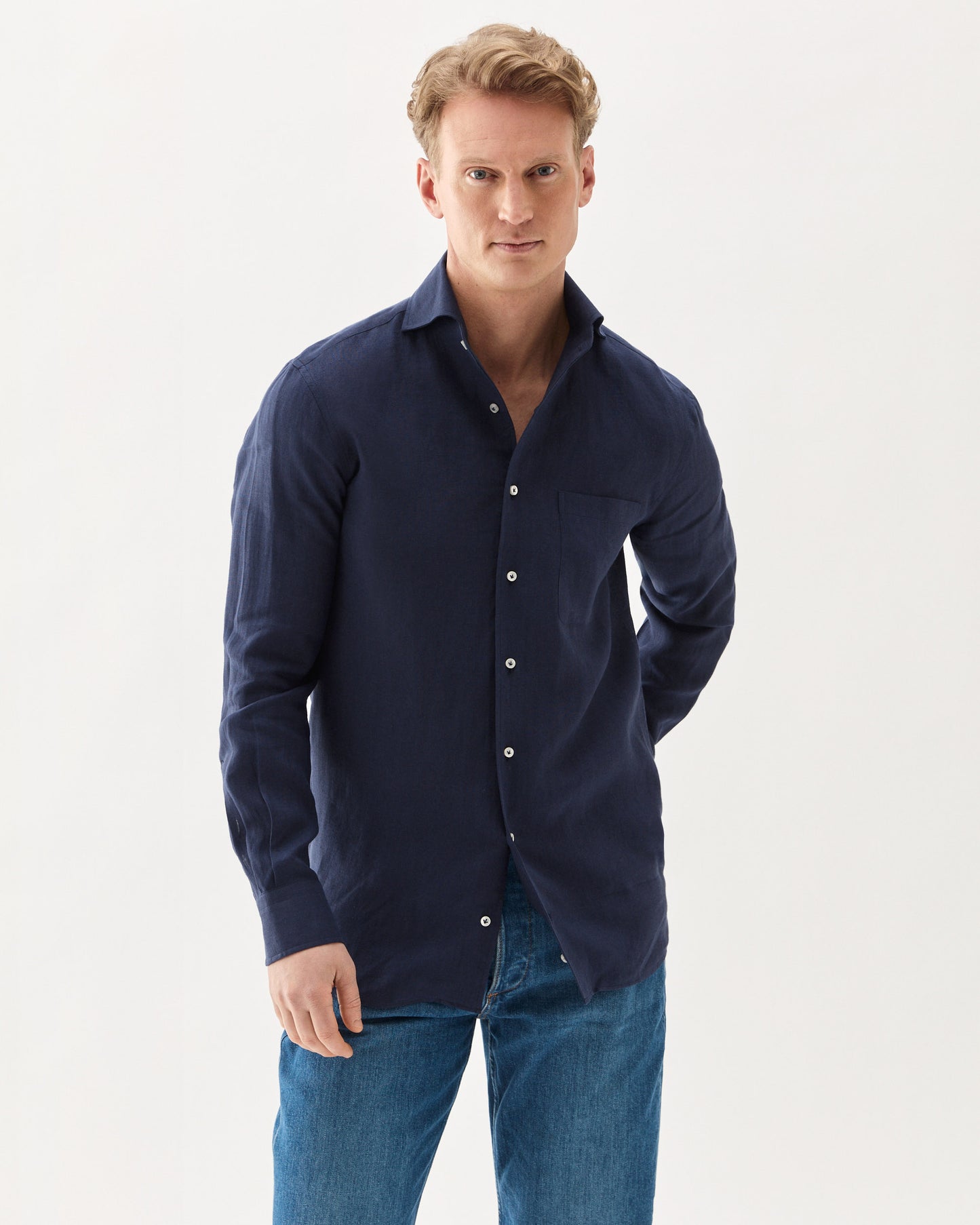 One-Piece Linen Shirt Navy