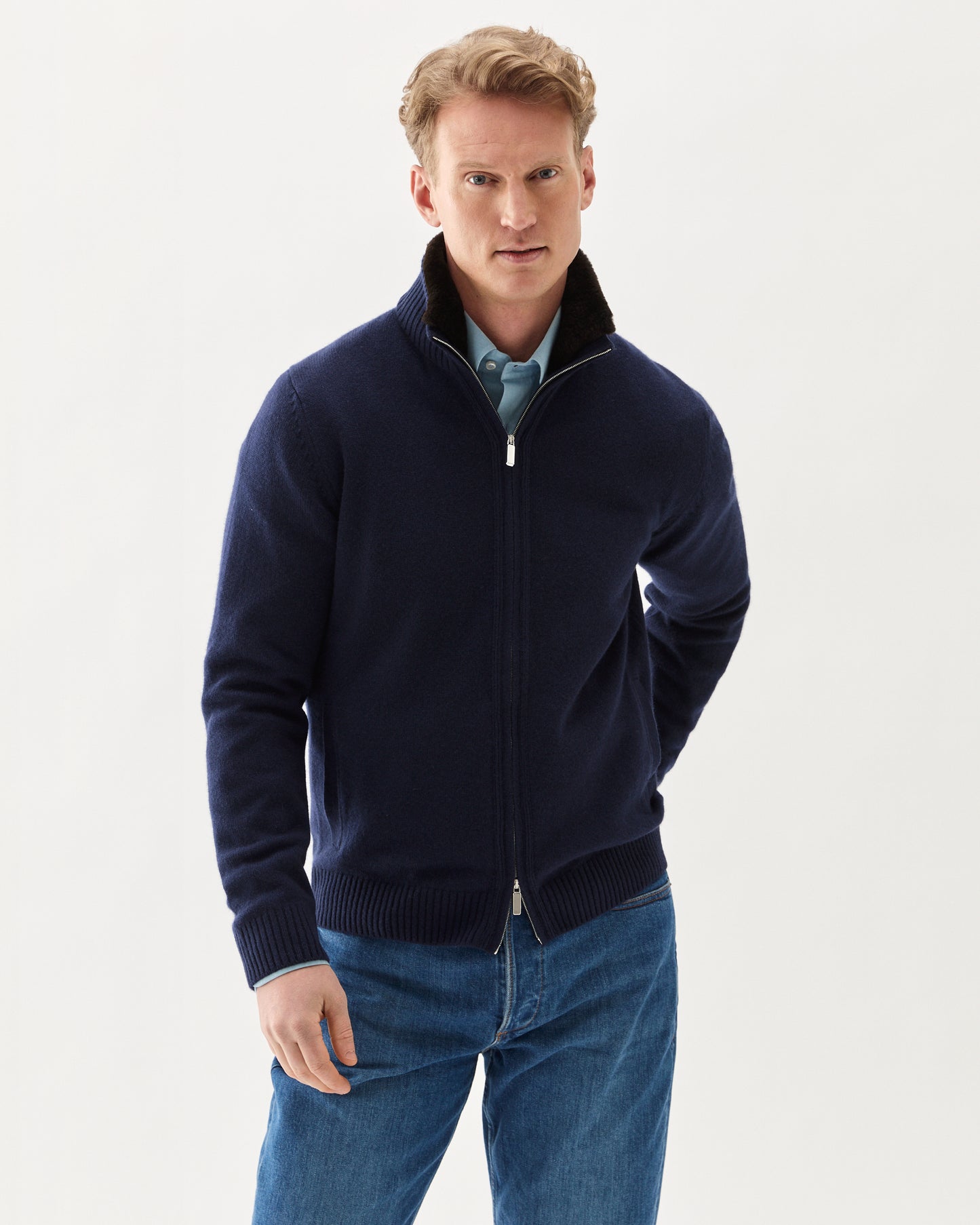 Fur Collar Baby Cashmere Blouson Navy