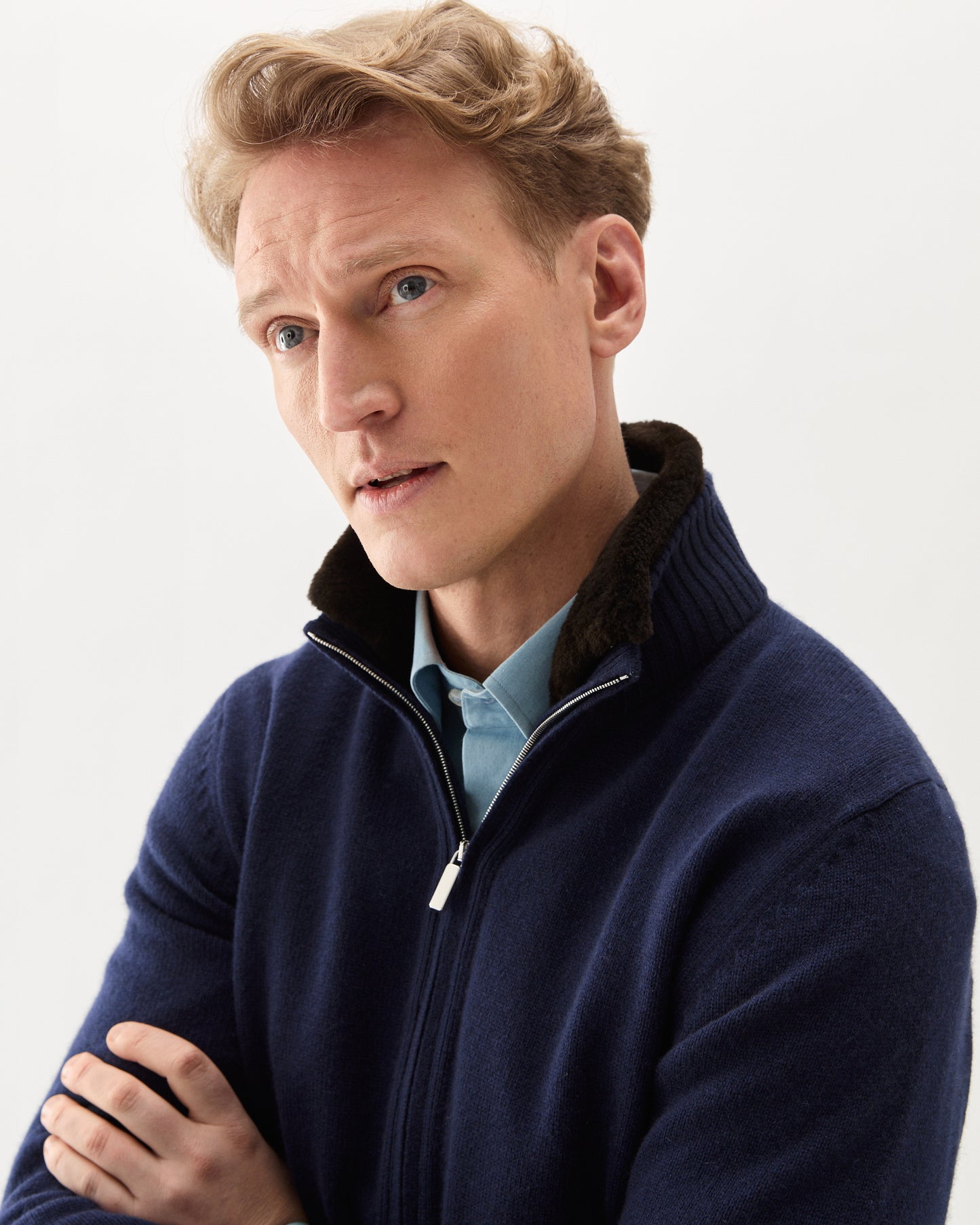 Fur Collar Baby Cashmere Blouson Navy