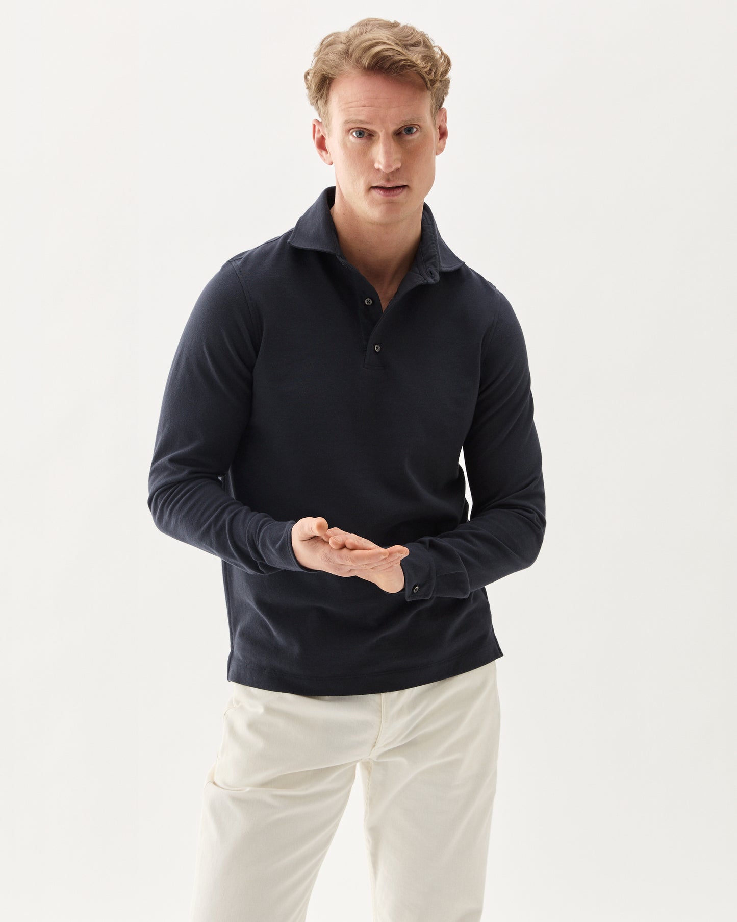 Long Sleeve Polo Pique Navy