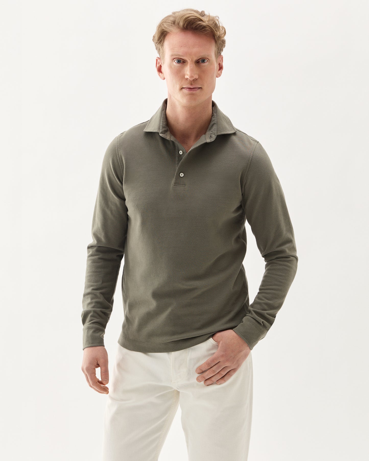 Long Sleeve Polo Pique Olive