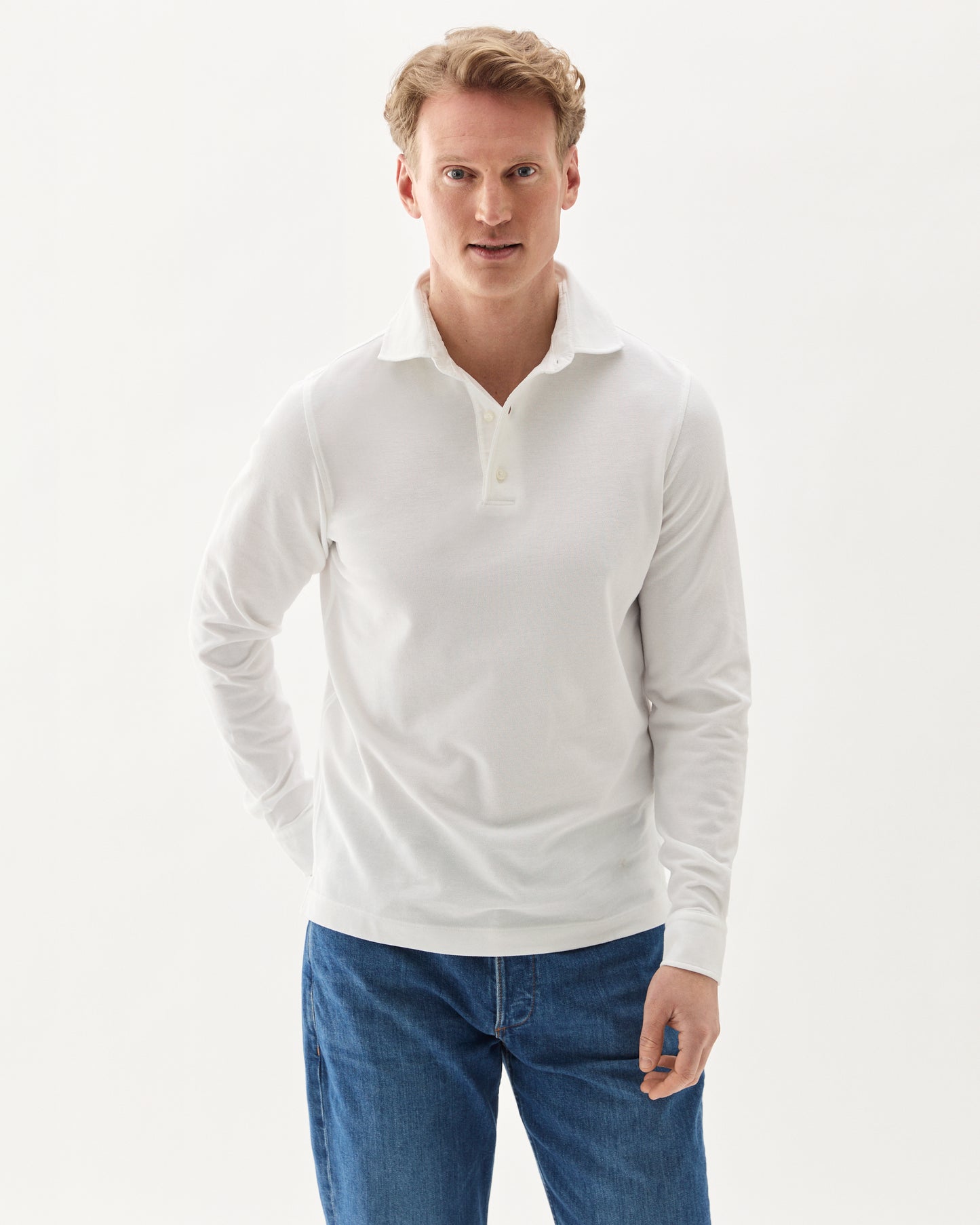 Long Sleeve Polo Pique White