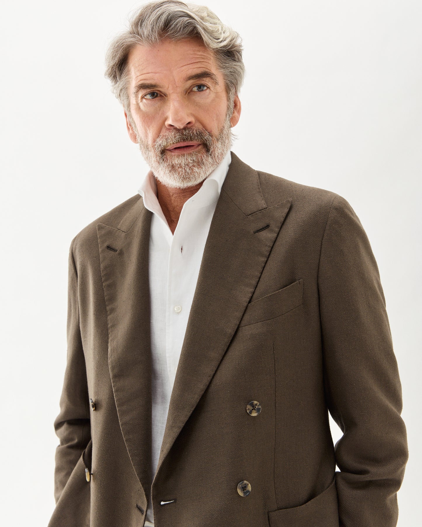 Silk Double Breasted Jacket Olive