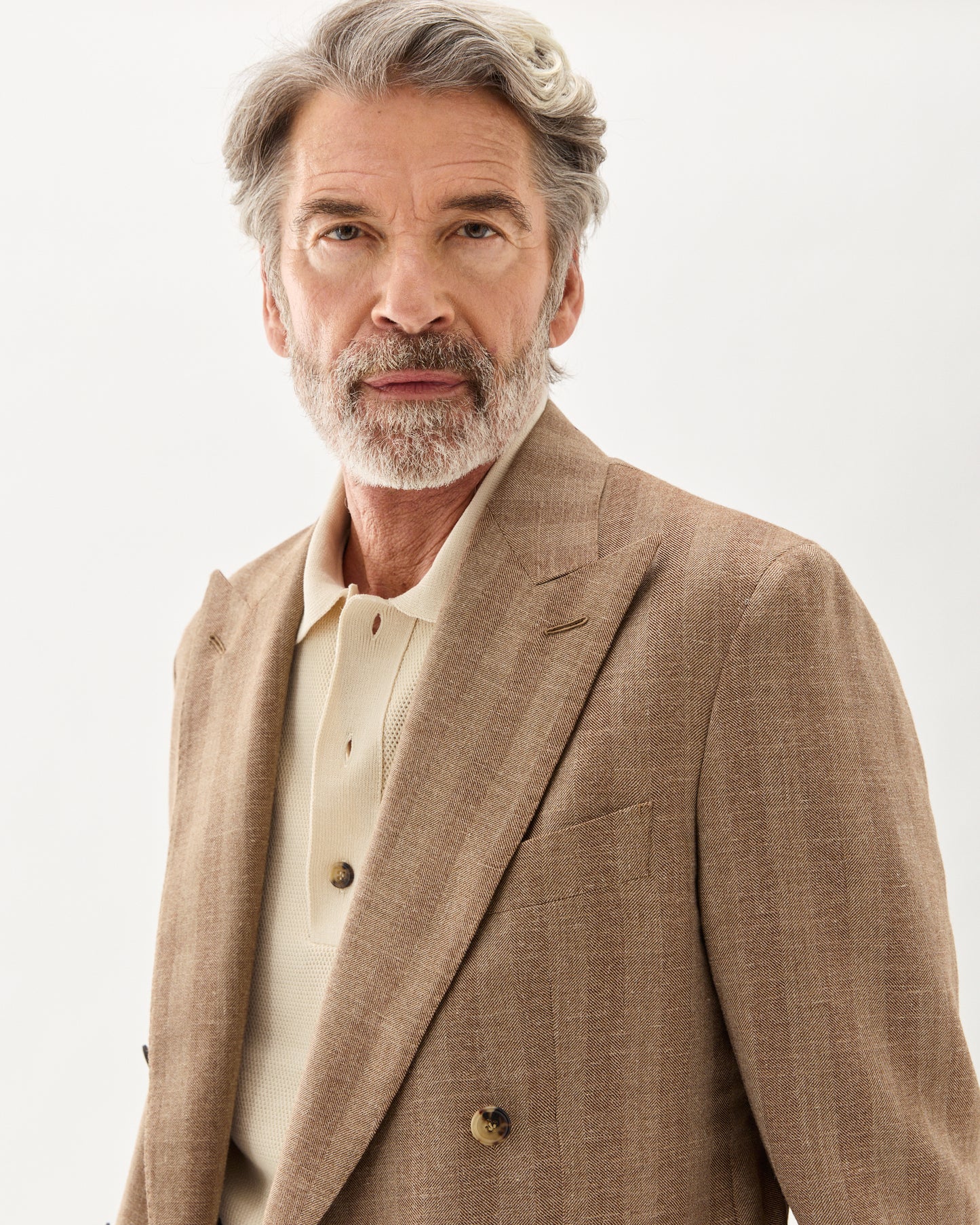 Double Breasted Herringbone Suit Brown