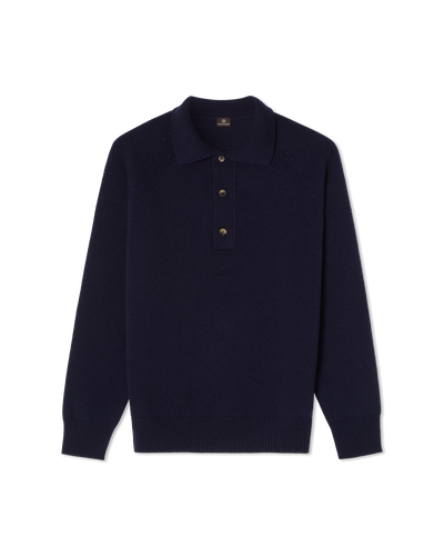 Chunky Cashmere Polo Navy, front