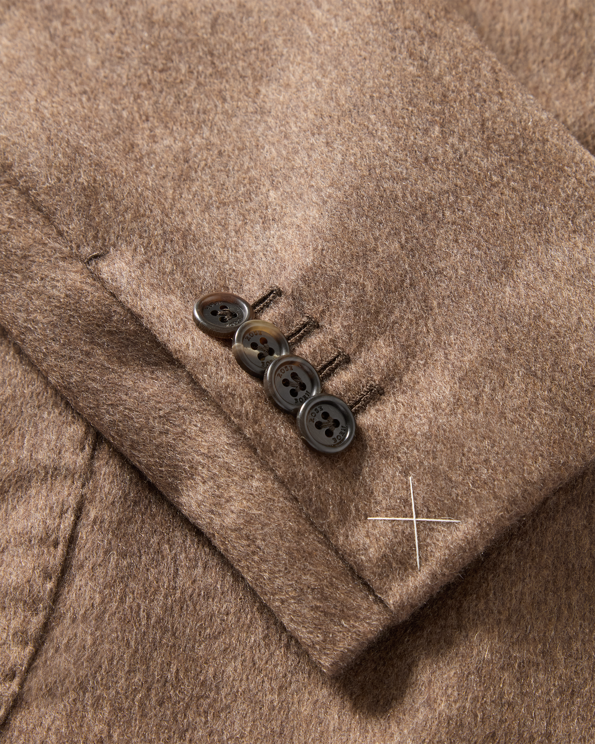 Double Breasted Cashmere Blazer Brown, cuff with four horn buttons
