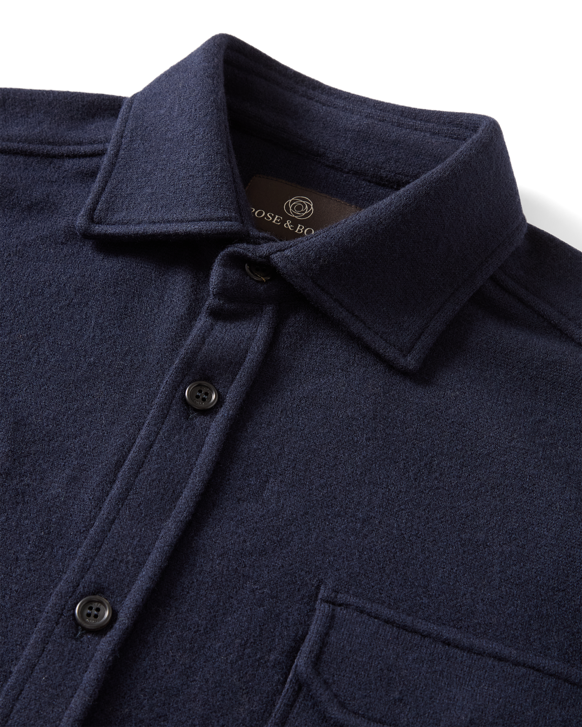 Knitted Wool Overshirt Navy, collar and horn buttons