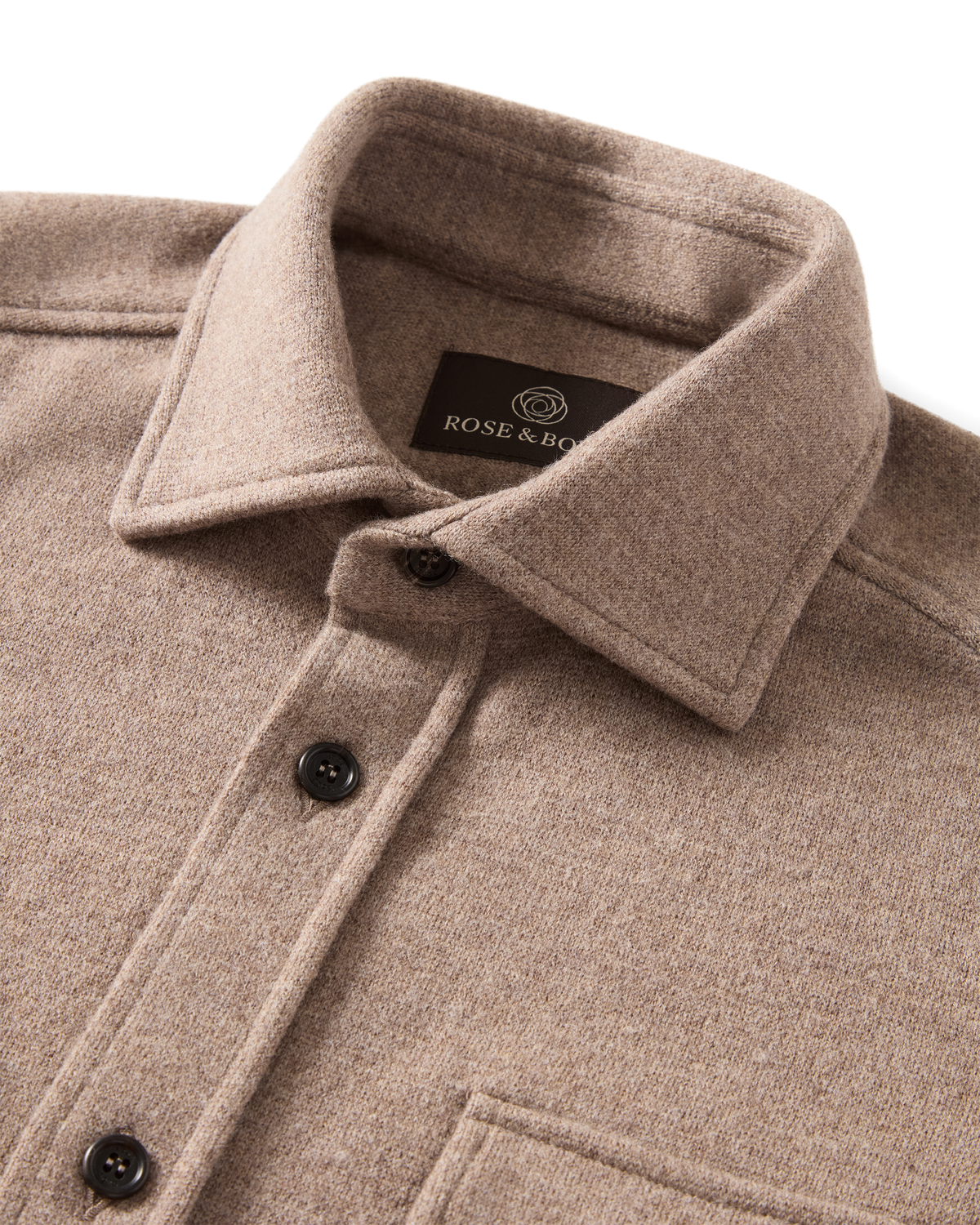 Knitted Wool Overshirt Taupe, collar and horn buttons