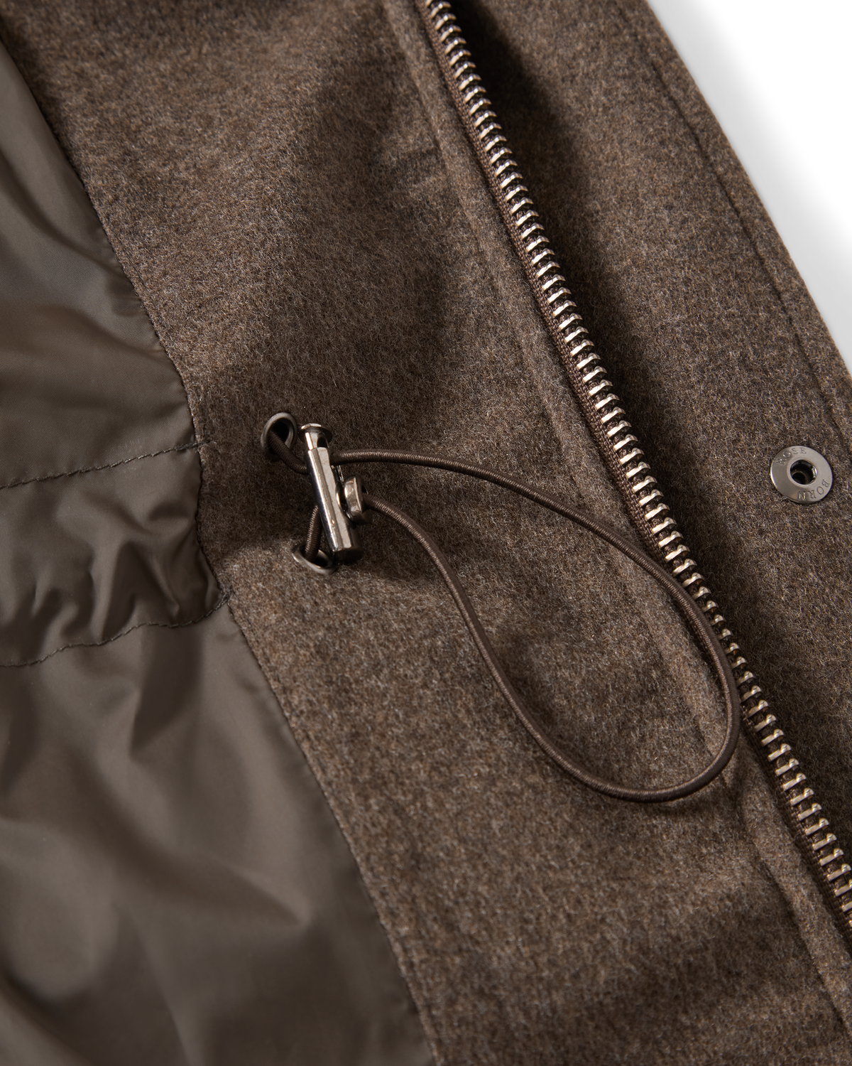 Explorer Down Parka Taupe, inside drawstring and lining