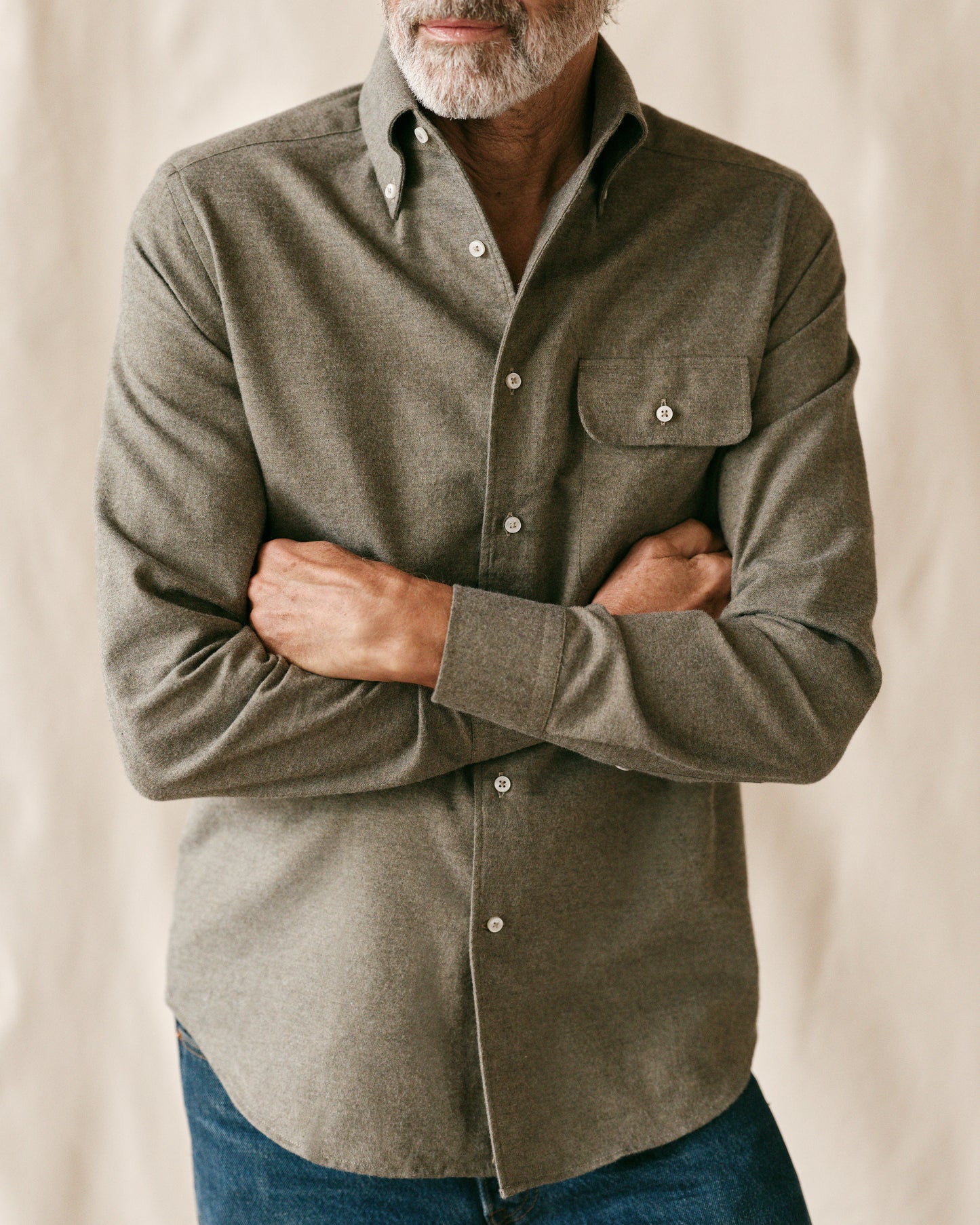 Brushed Button-Down Shirt Olive