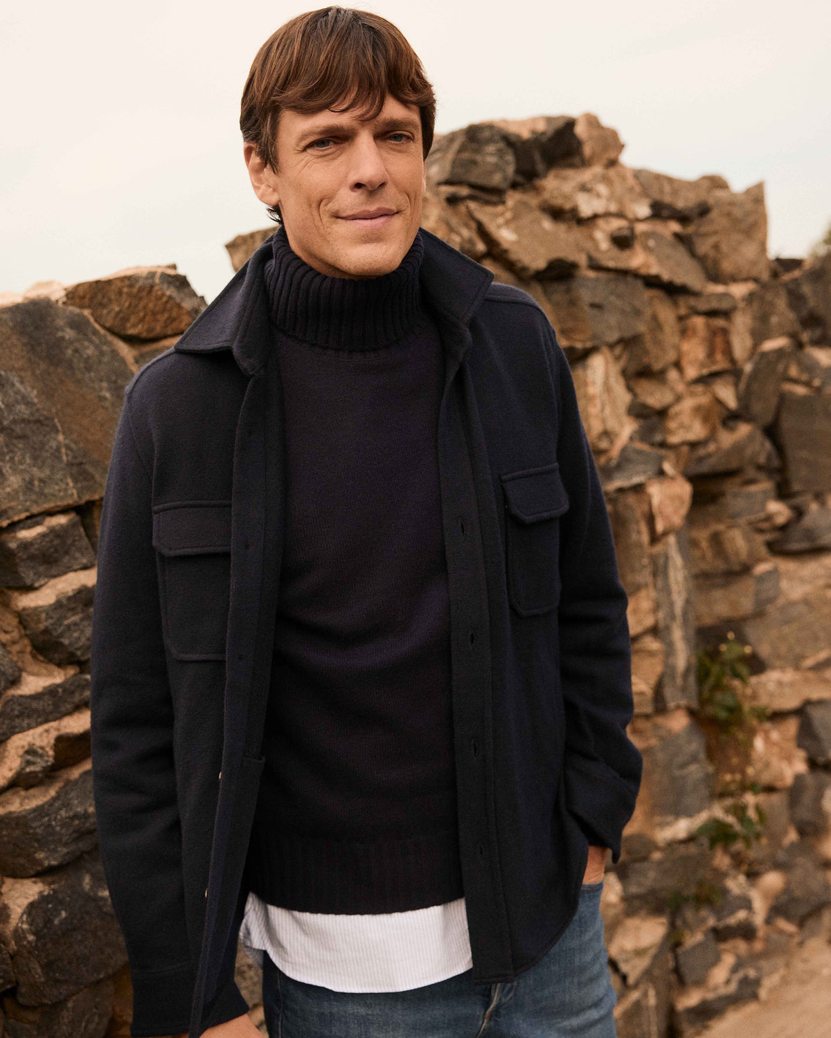 Gestricktes Overshirt aus Wolle, Navy