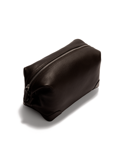 Calf Leather Wash Bag Single Compartment Brown