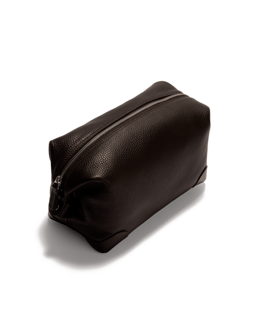 Calf Leather Wash Bag Single Compartment Brown