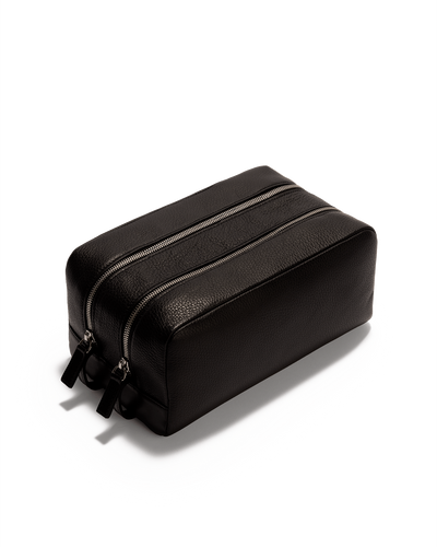 Calf Leather Wash Bag Double Compartment Black