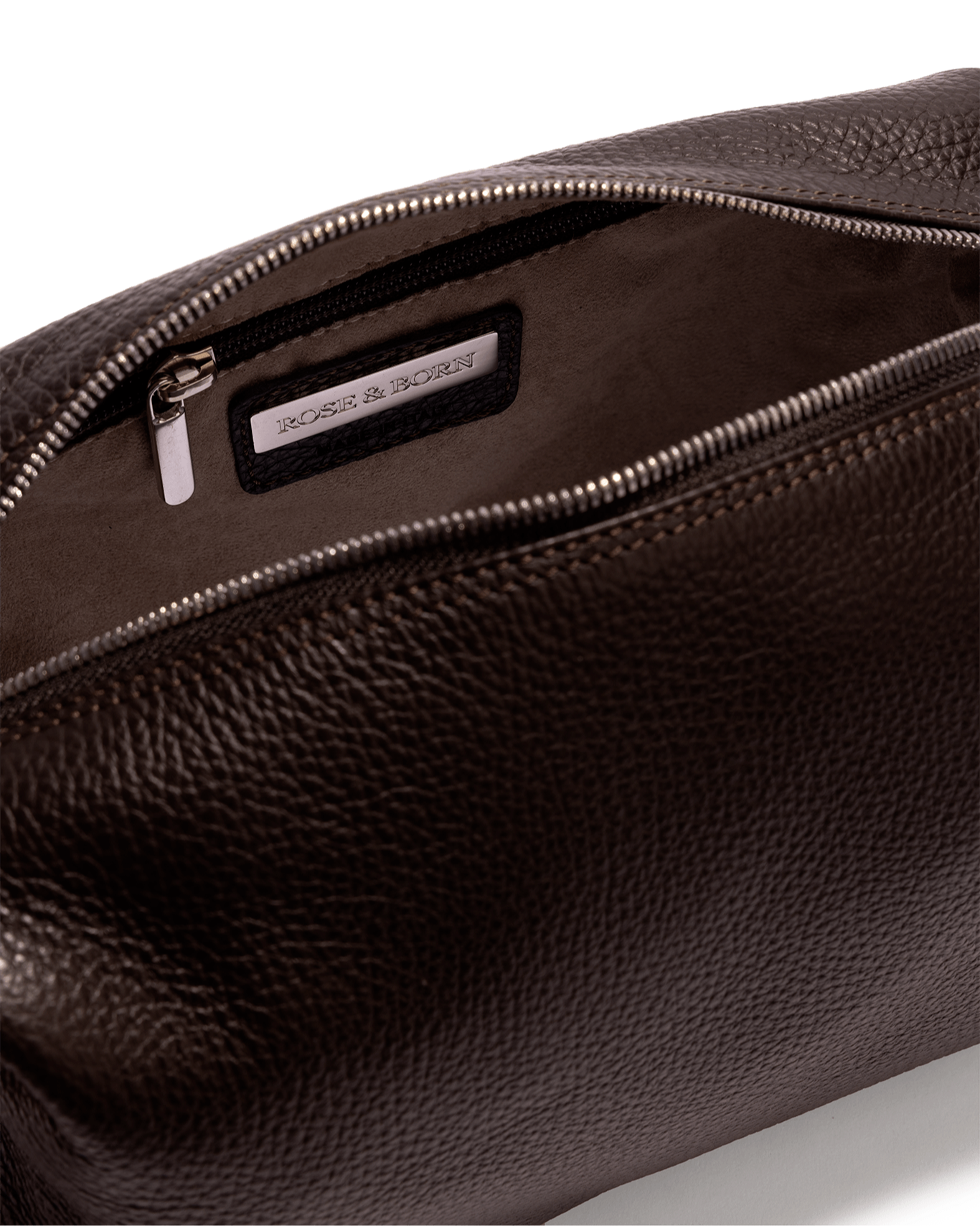 Calf Leather Wash Bag Single Compartment Brown