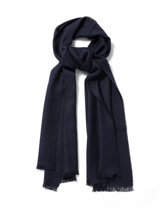 Twill Virgin Wool Scarf Navy