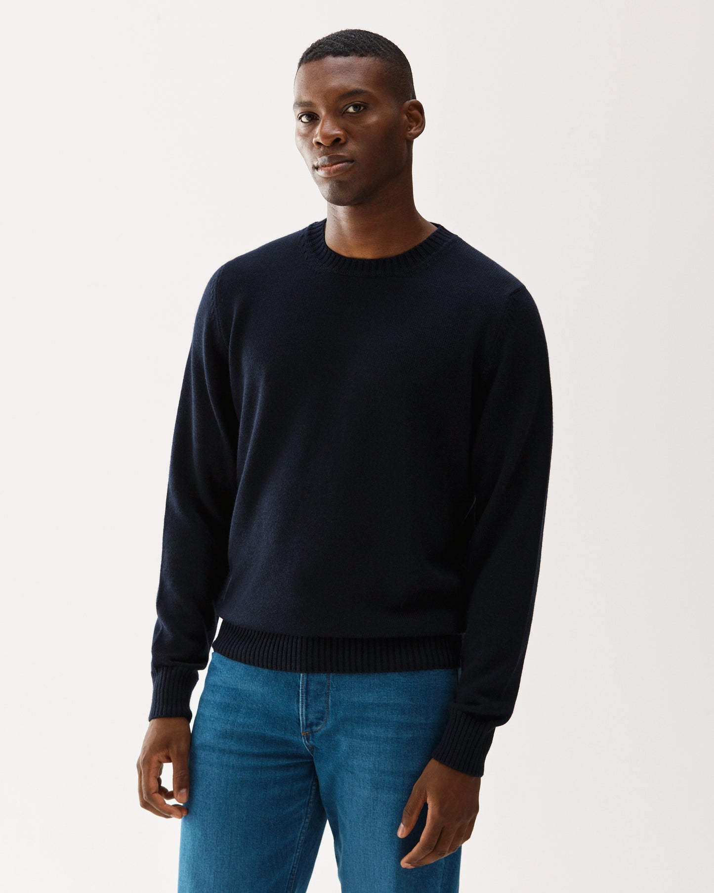 Crewneck Wool Silk Blend Navy