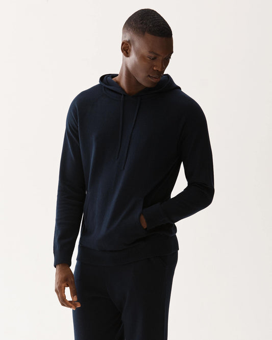 Hoodie Merino Cotton Sweater Navy