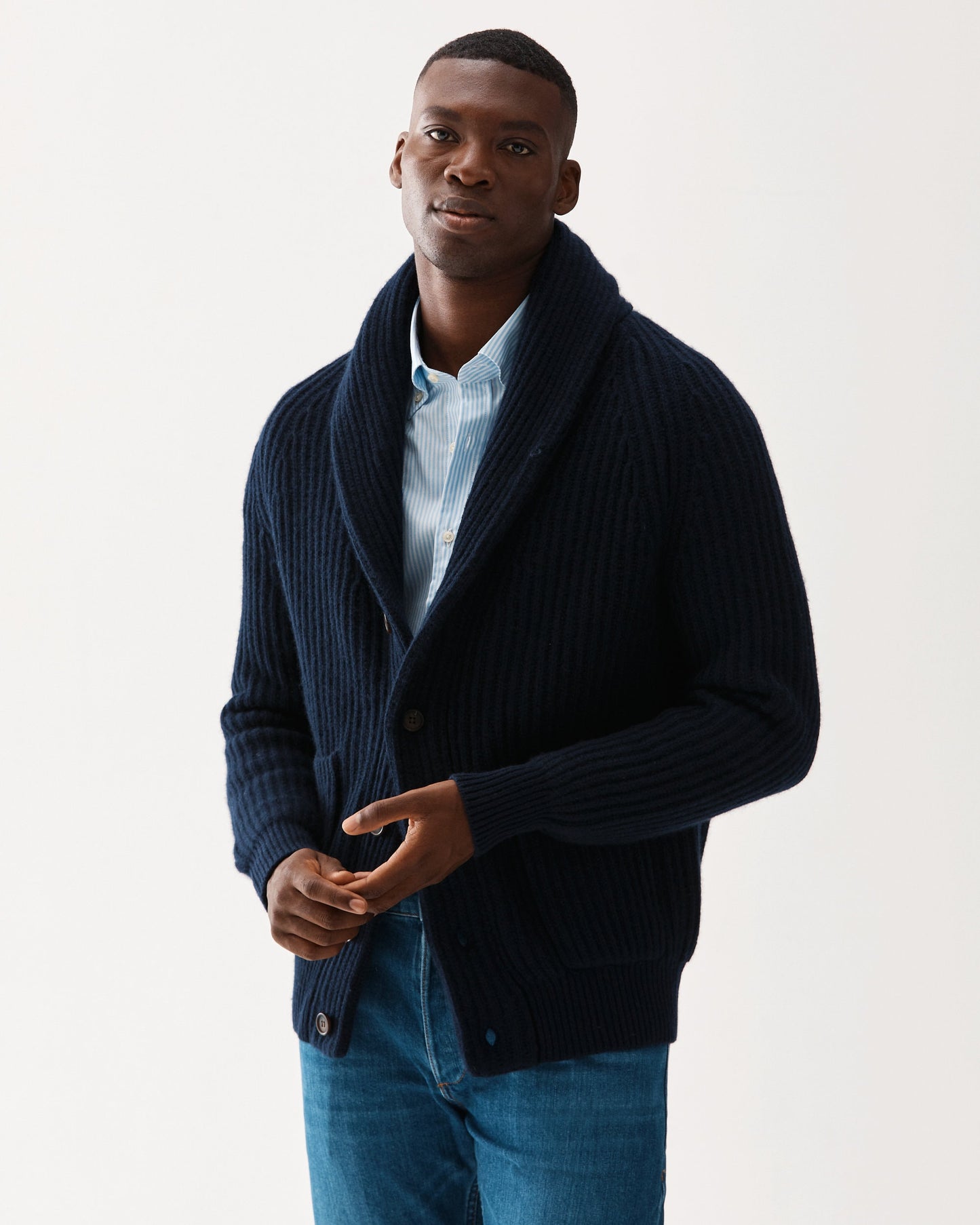 Shawl Collar Cashmere Cardigan Navy