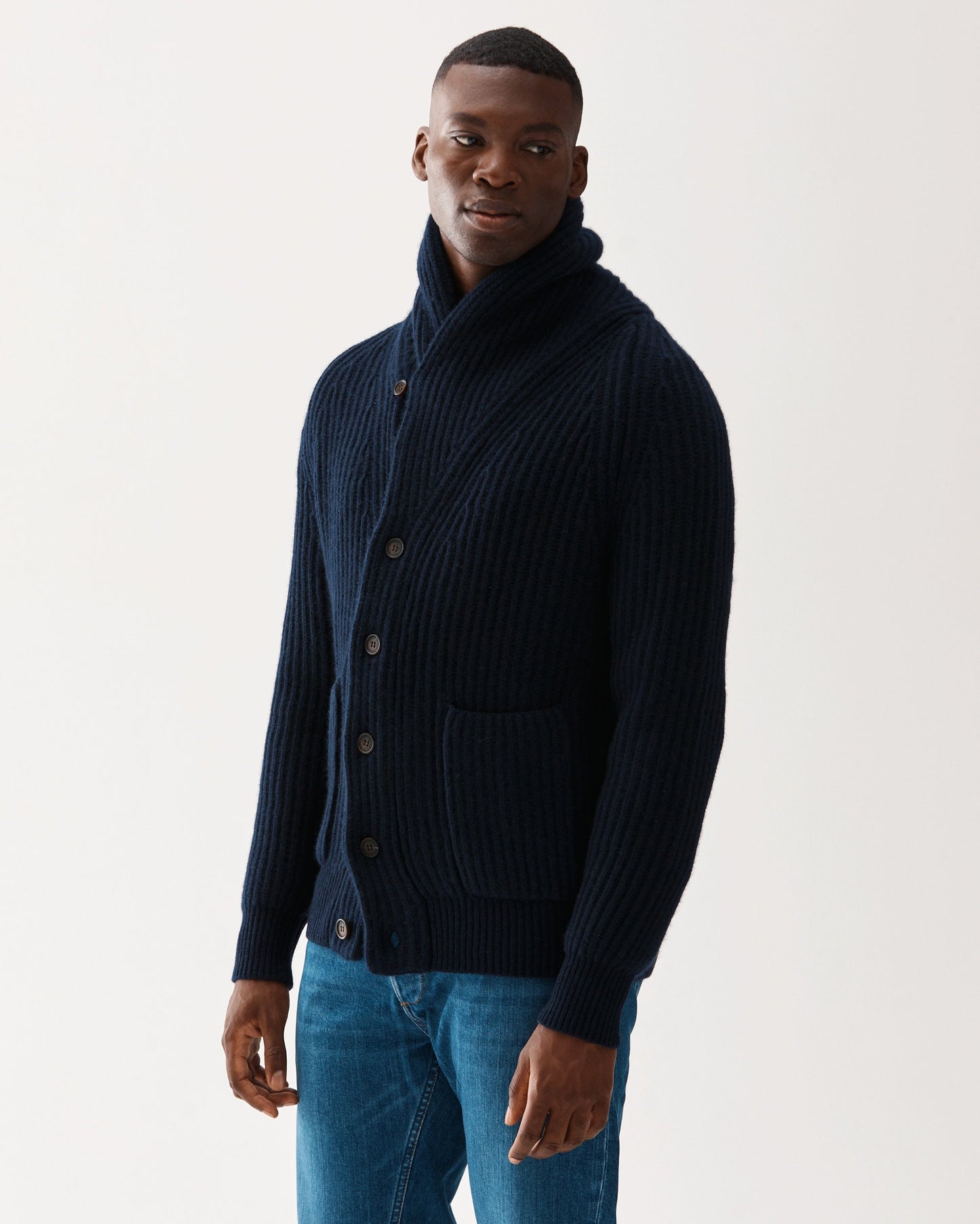 Shawl Collar Cashmere Cardigan Navy