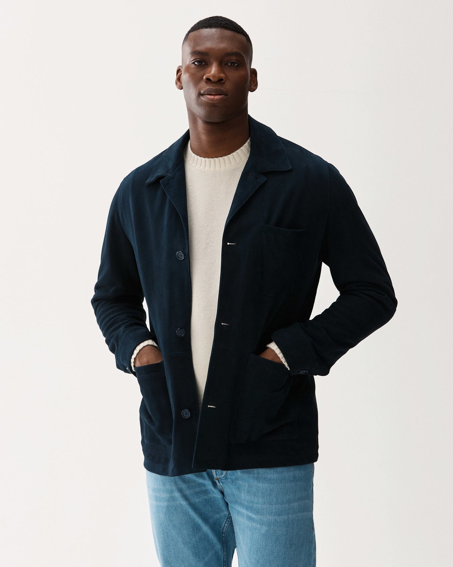 Suede Overshirt Jacket Navy