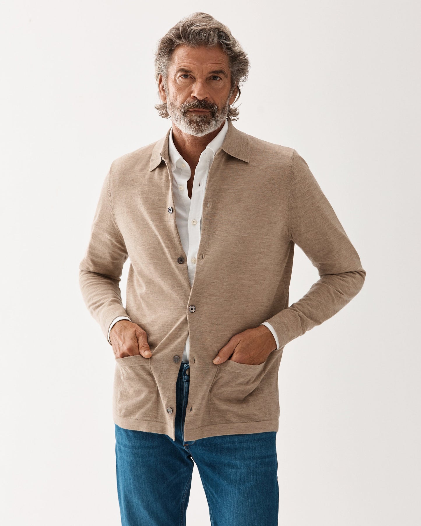 Cashmere Shirt Cardigan Beige