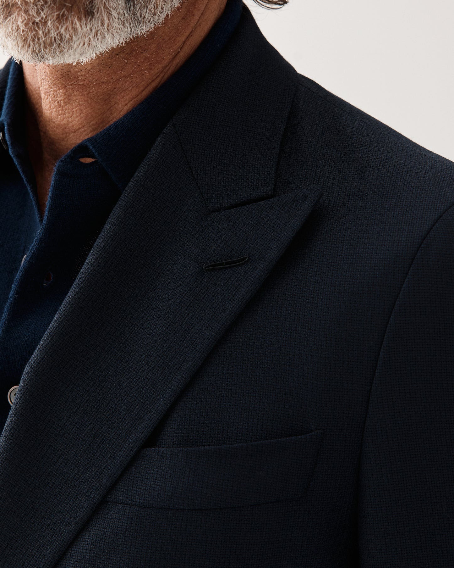 Mesh Wool Double-Breasted Jacket Navy