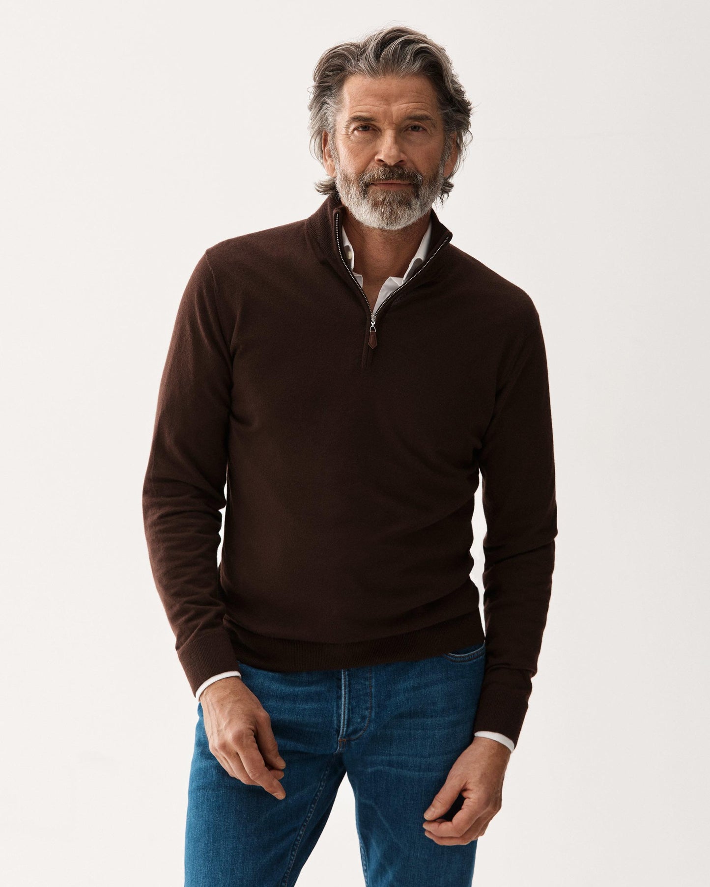 Cashmere Half-Zip Sweater Brown