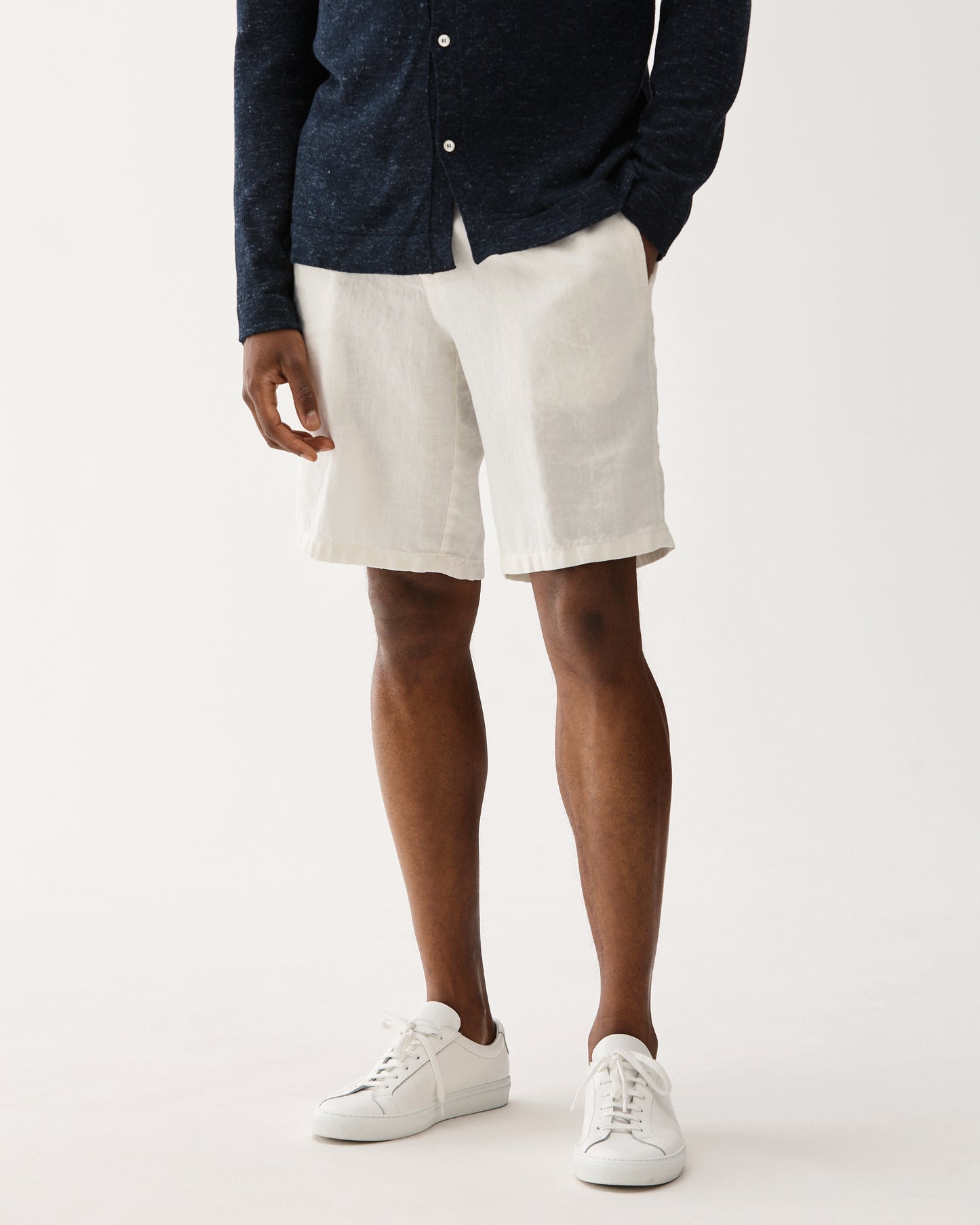 Drawstring Linen Shorts White