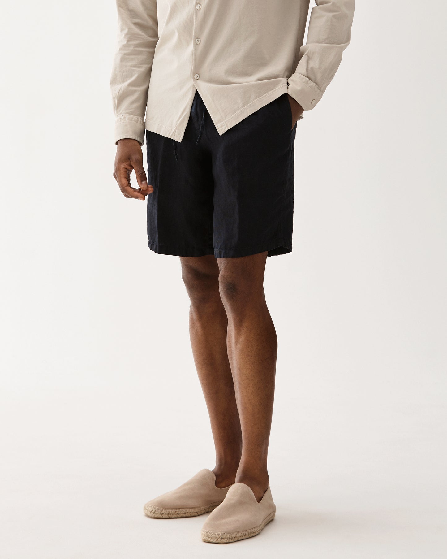 Drawstring Linen Shorts Navy