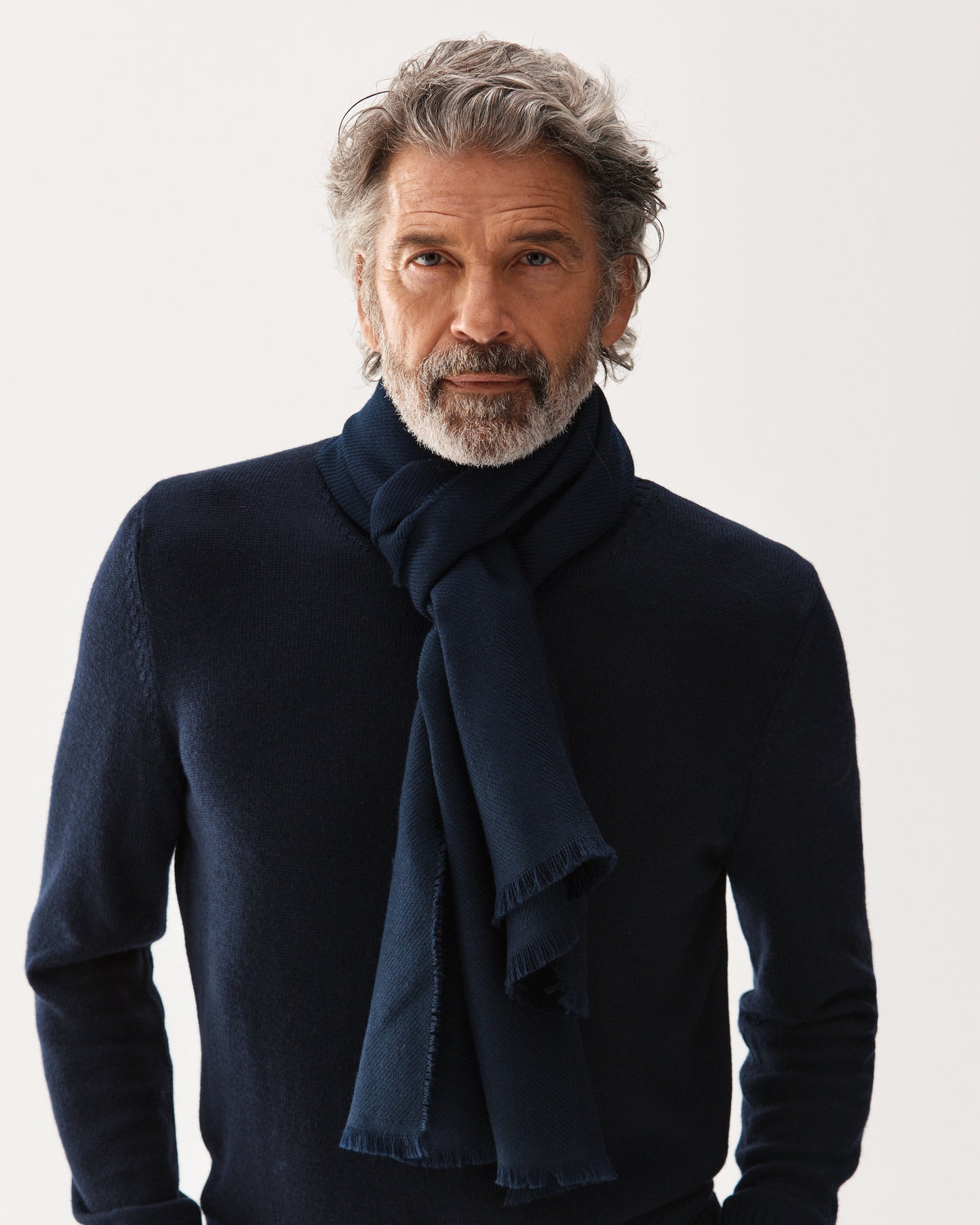 Twill Virgin Wool Scarf Navy