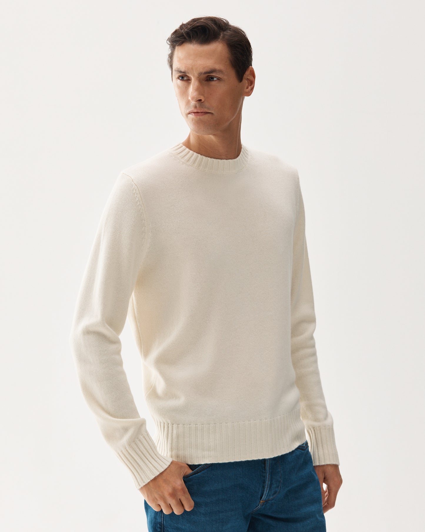 7 Gauge Crewneck Cashmere Sweater White