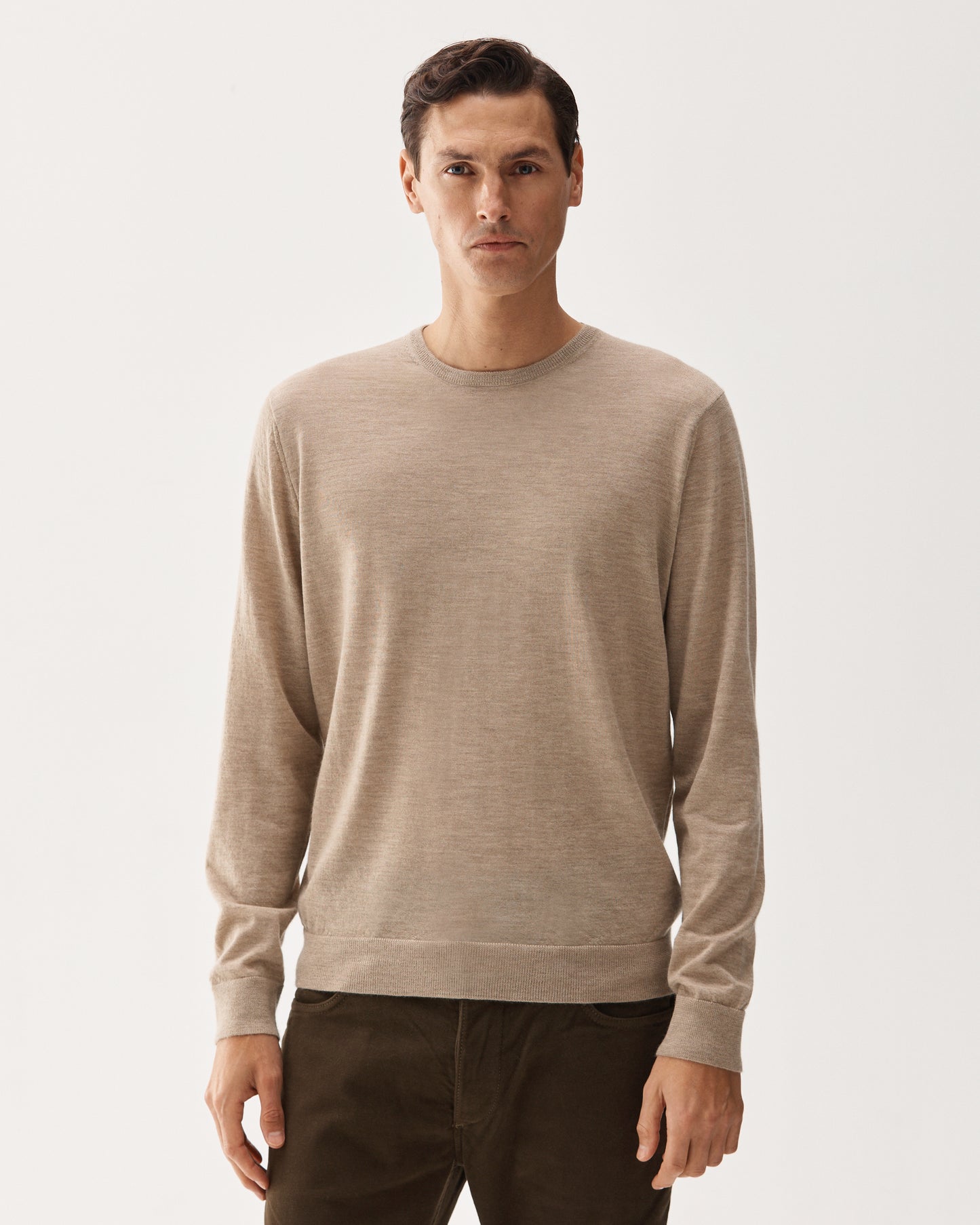 Beige Crew Neck Cashmere Sweater