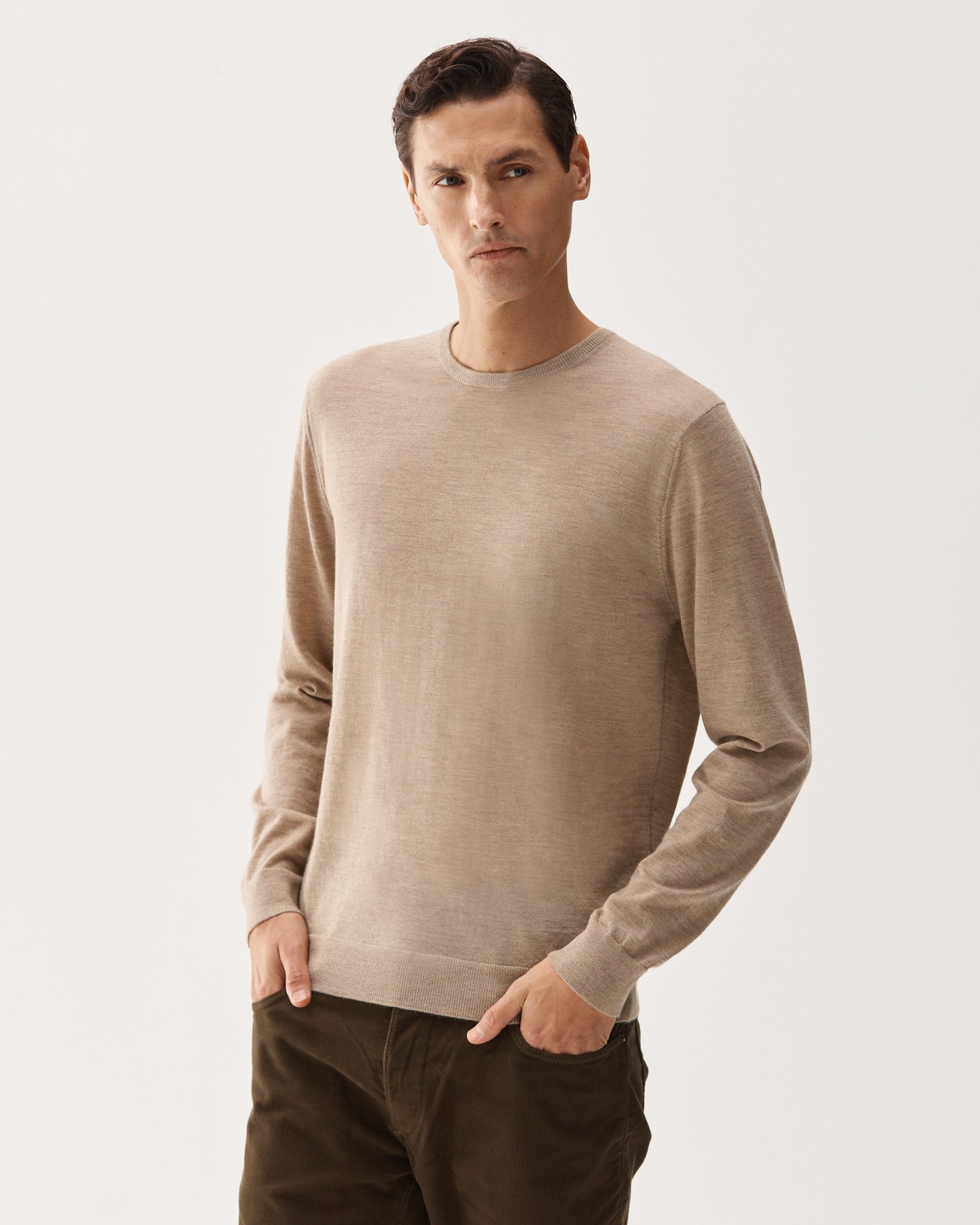 Beige Crew Neck Cashmere Sweater