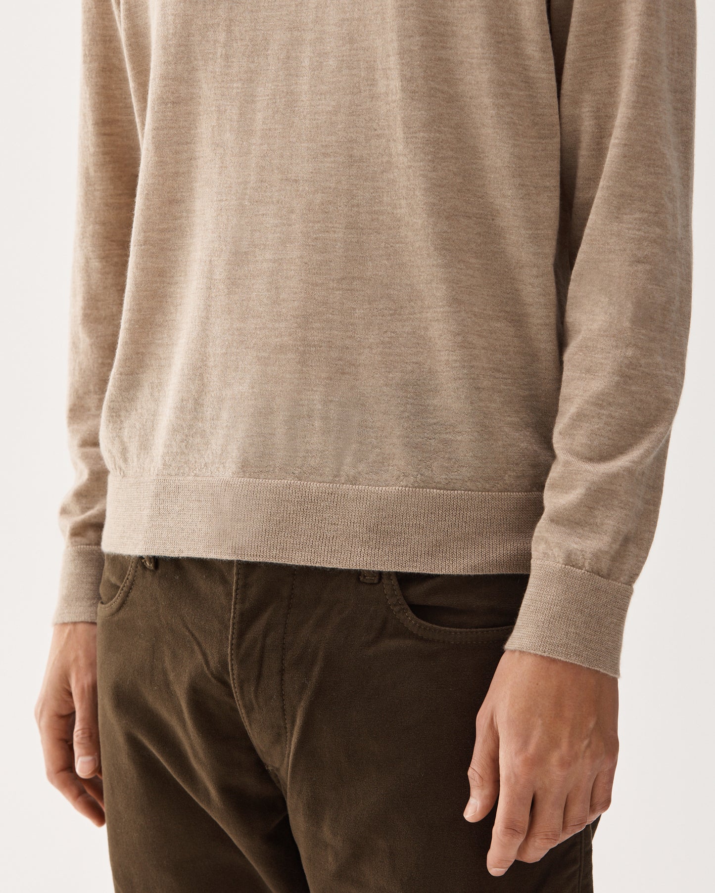 Beige Crew Neck Cashmere Sweater