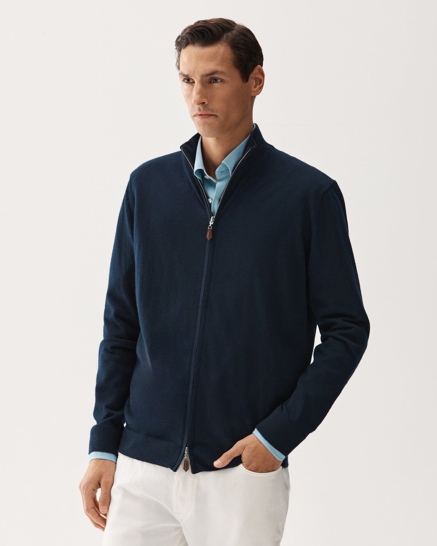 Cashmere Full-Zip Sweater Navy