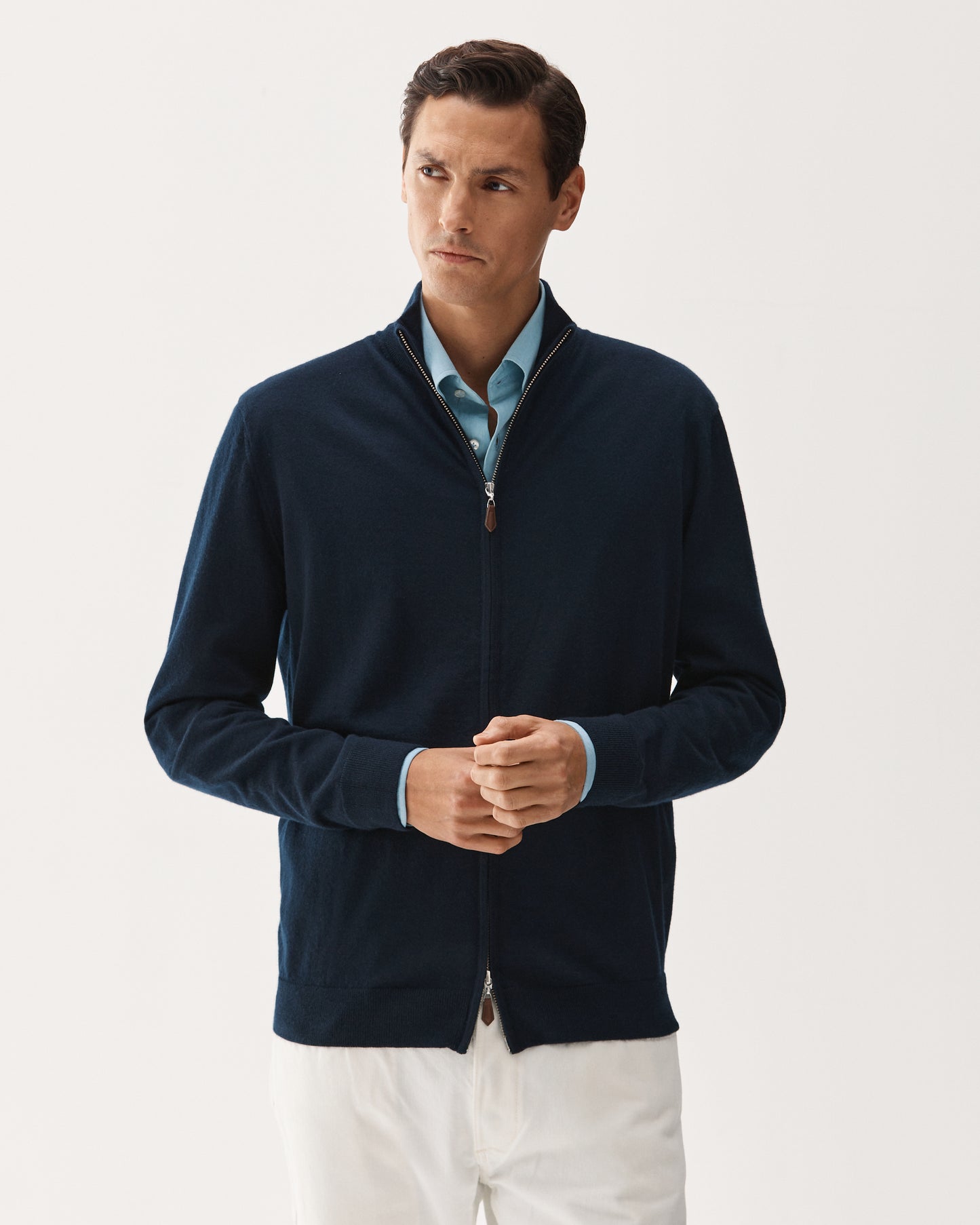 Cashmere Full-Zip Sweater Navy