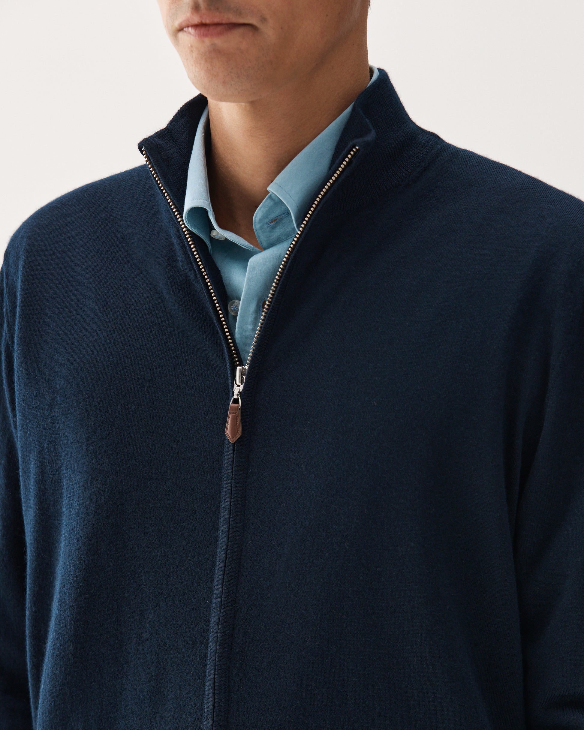 Cashmere Full-Zip Sweater Navy – Rose Born - Main Image