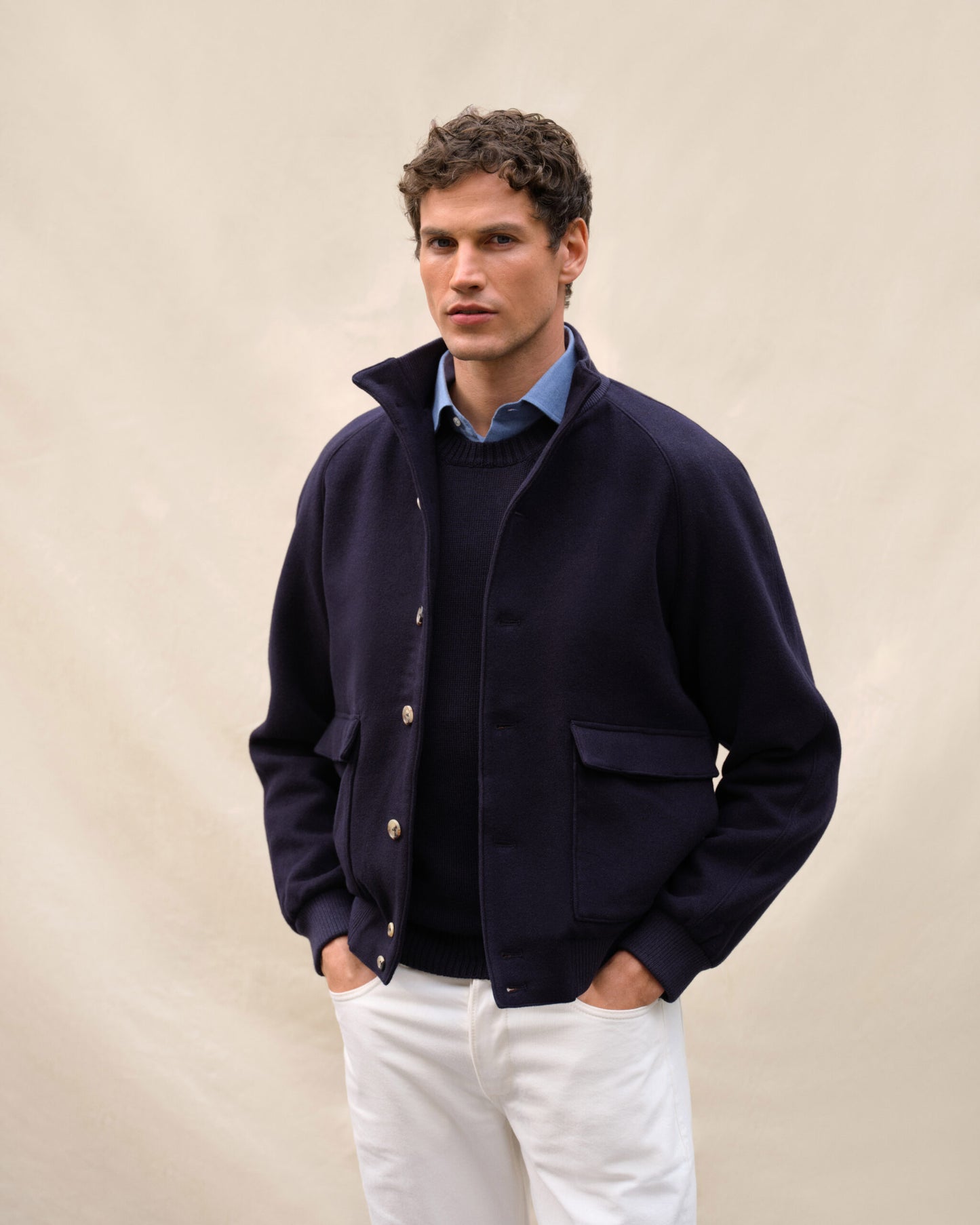 A1 Wool Bomber Jacket Navy