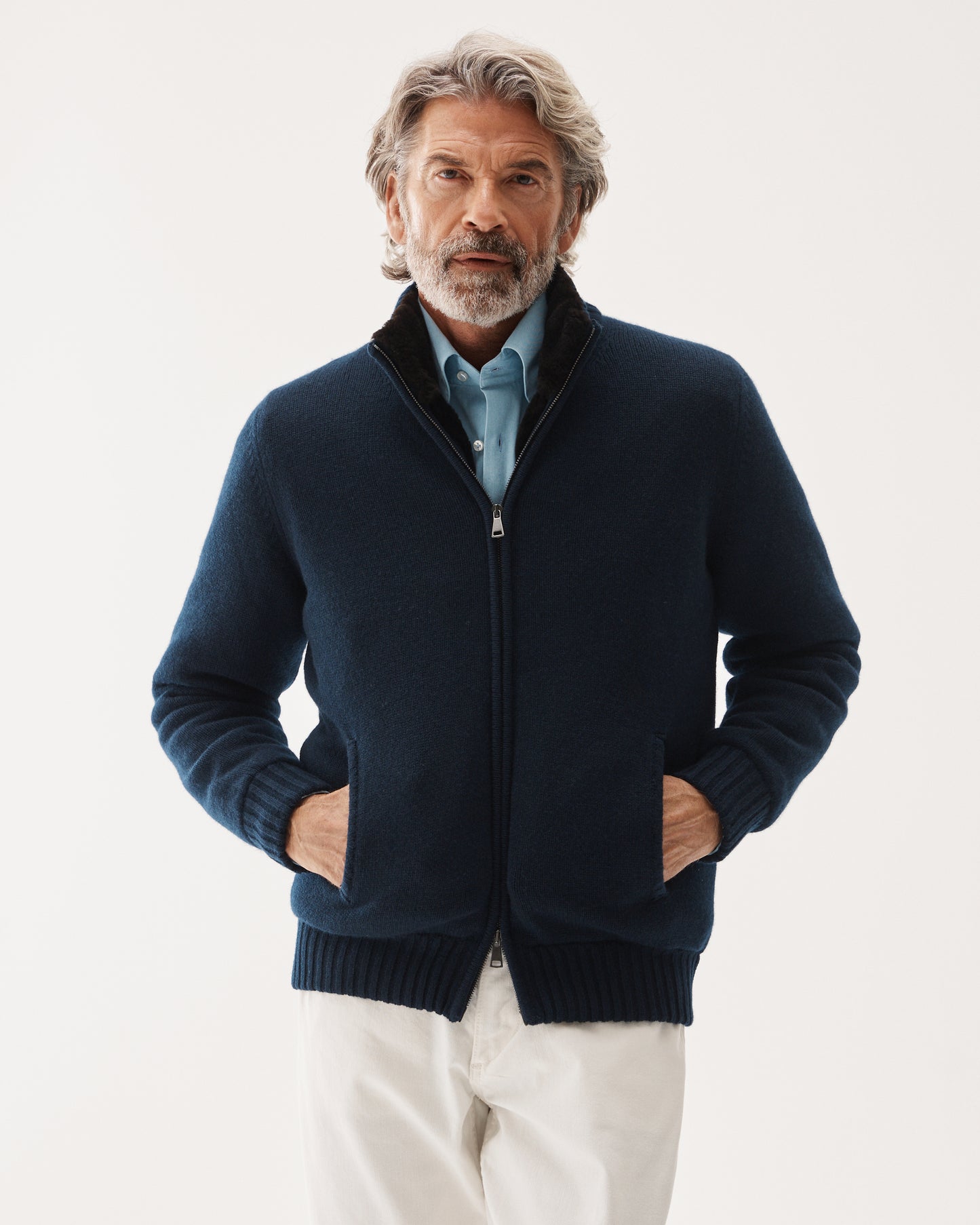 Fur Lined Cashmere Blouson Navy