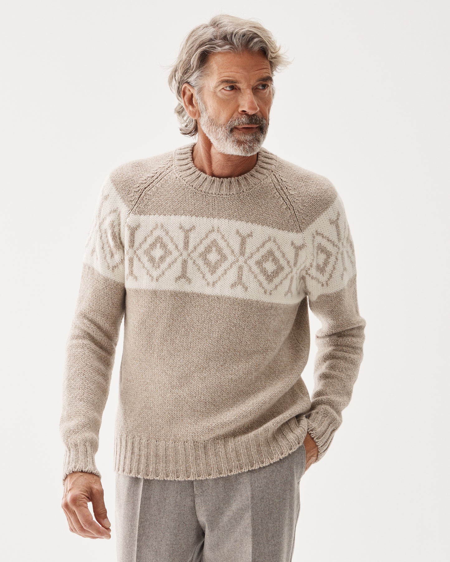 Fair Isle Crewneck Sweater Beige