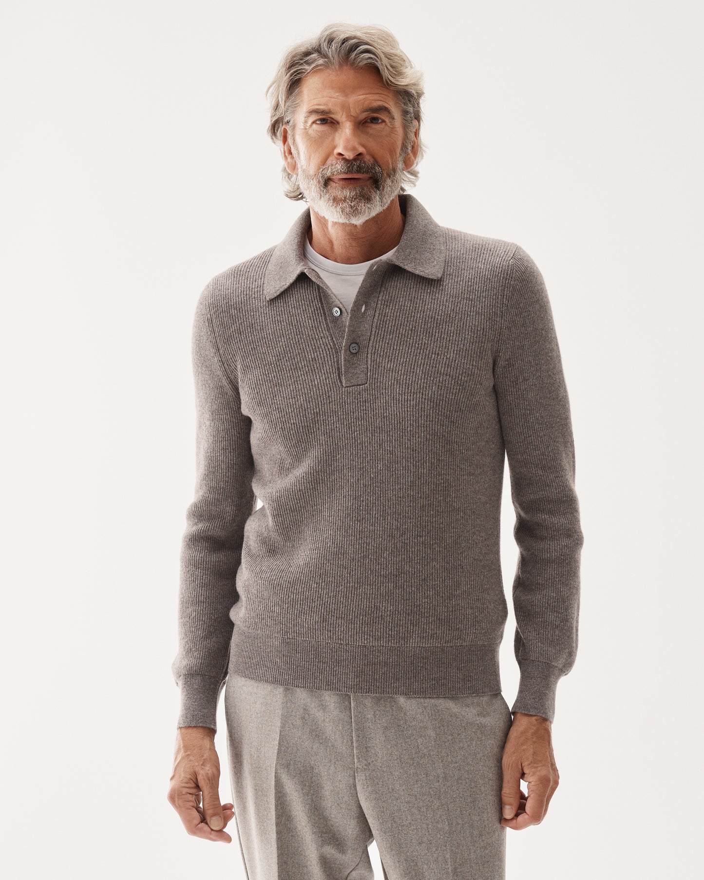 Wool Blend Rib Polo Taupe