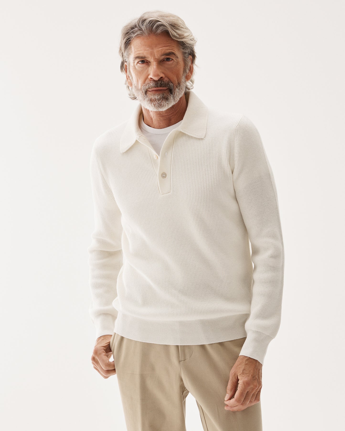 Wool Blend Rib Polo White